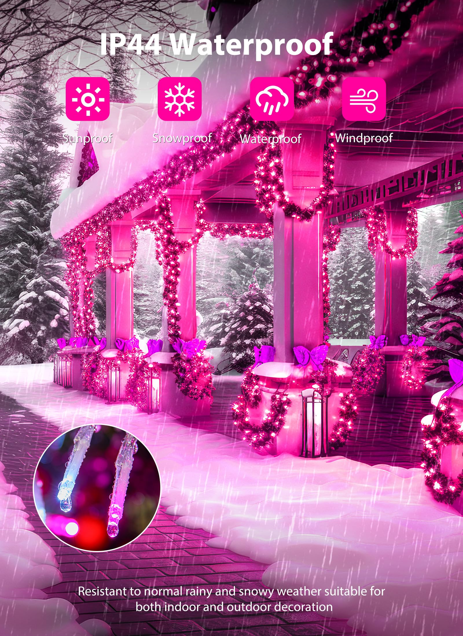 Minetom 200 LED Christmas Lights Outdoor Twinkle Fairy String Light, 10FT, Pink & Cool White, 12 Modes, Waterproof, Model DMO-S-200