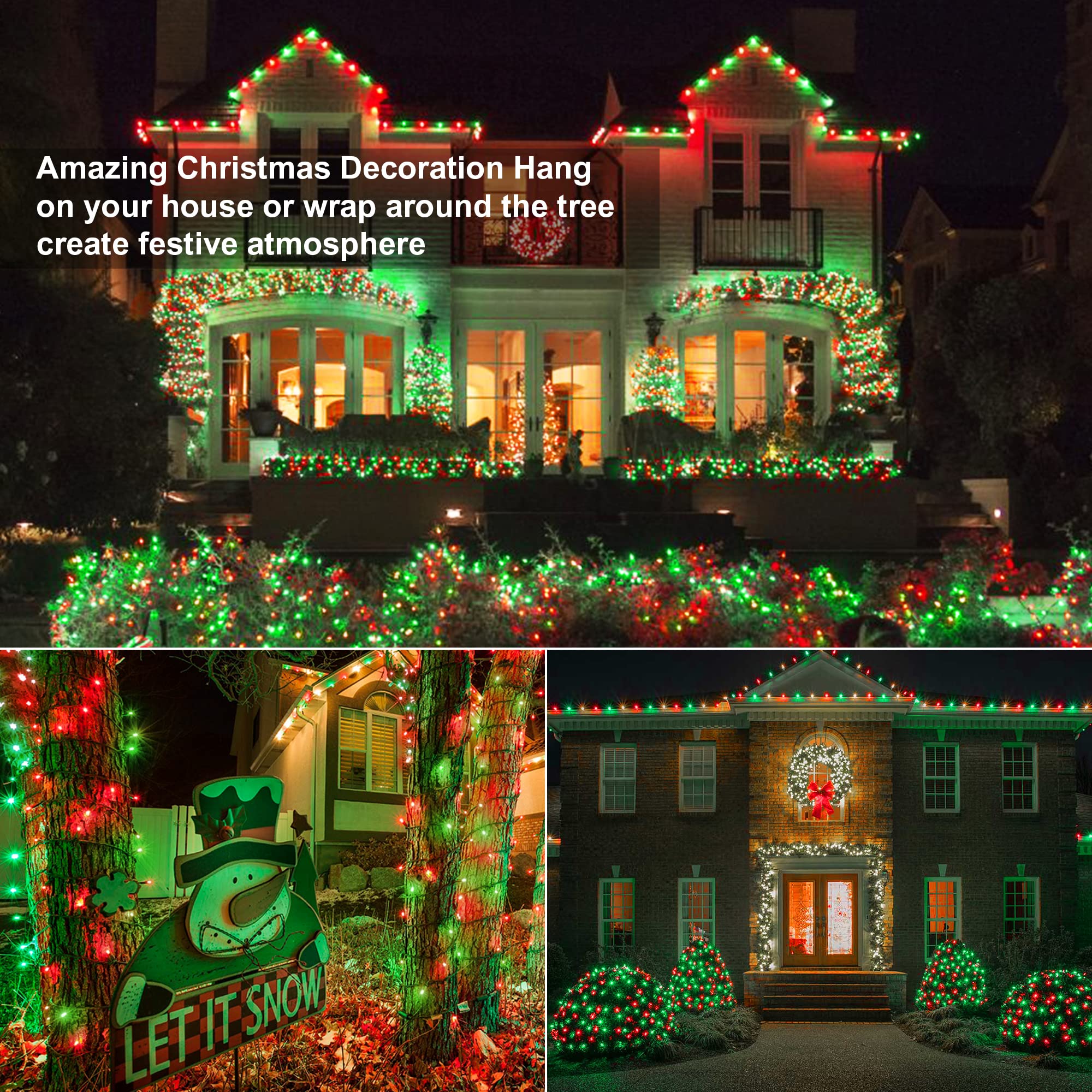 Brizled Red & Green Christmas Lights, 33ft 100 LED Christmas String Lights, 120V UL Certificated Xmas Tree Light Connectable, Mi