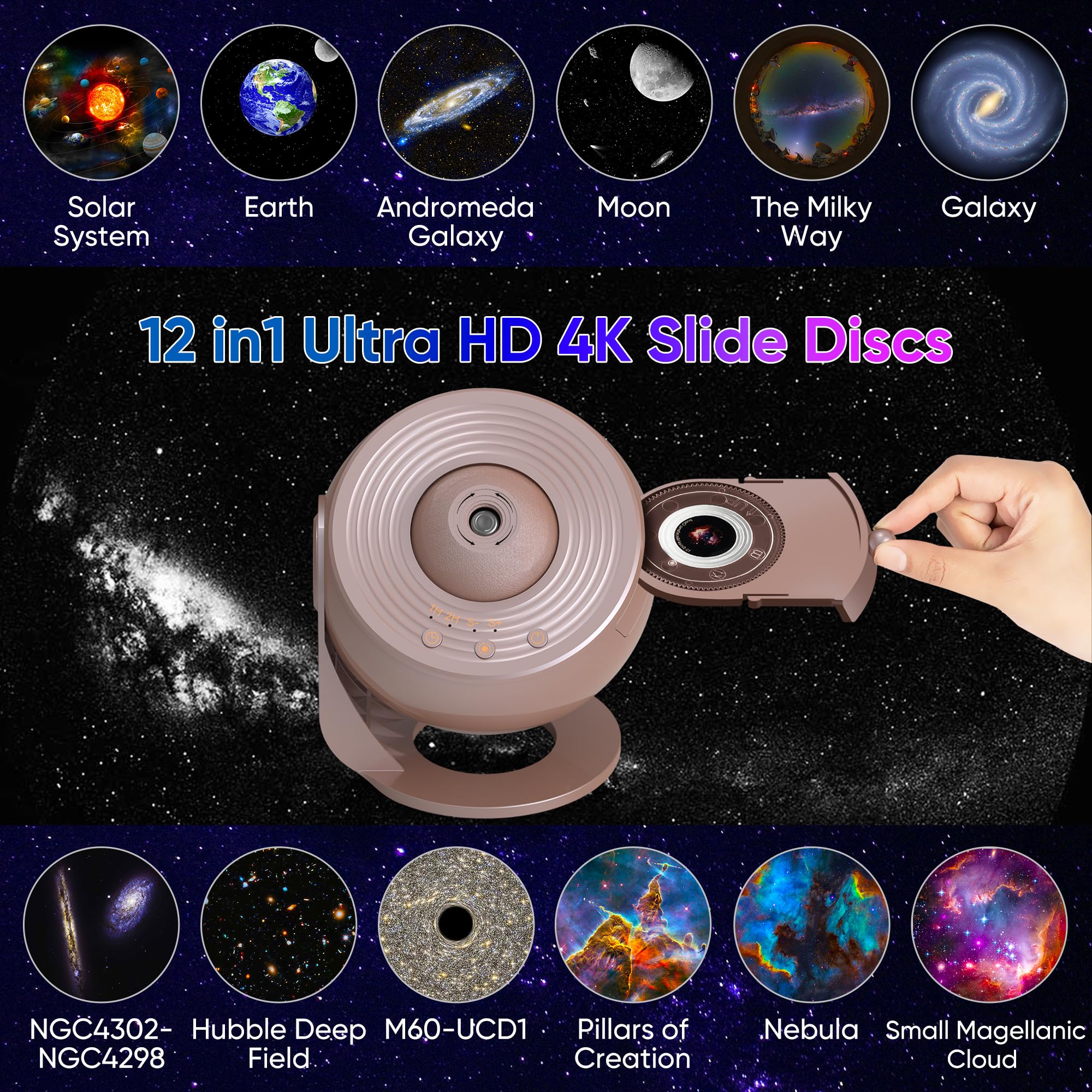 Xeefeel Galaxy Projector For Bedroom, 13 In 1 Hd Star Projector Light Projector, 360 Rotating Planetarium Projector With Timer A