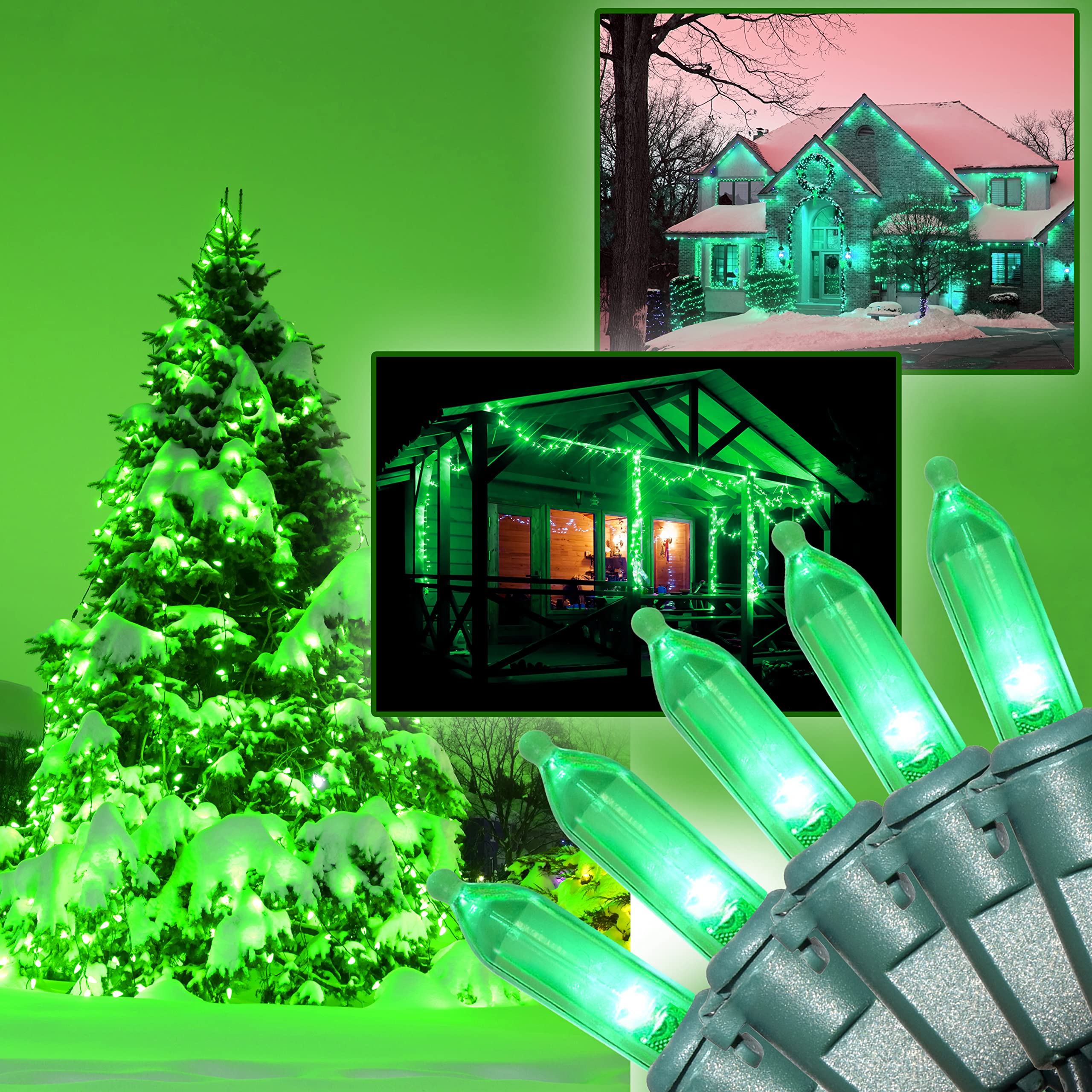 Holiday Essence 100 LED Green String Lights, 26.9 Ft Green Wire, Indoor/Outdoor Use, Model X/10247
