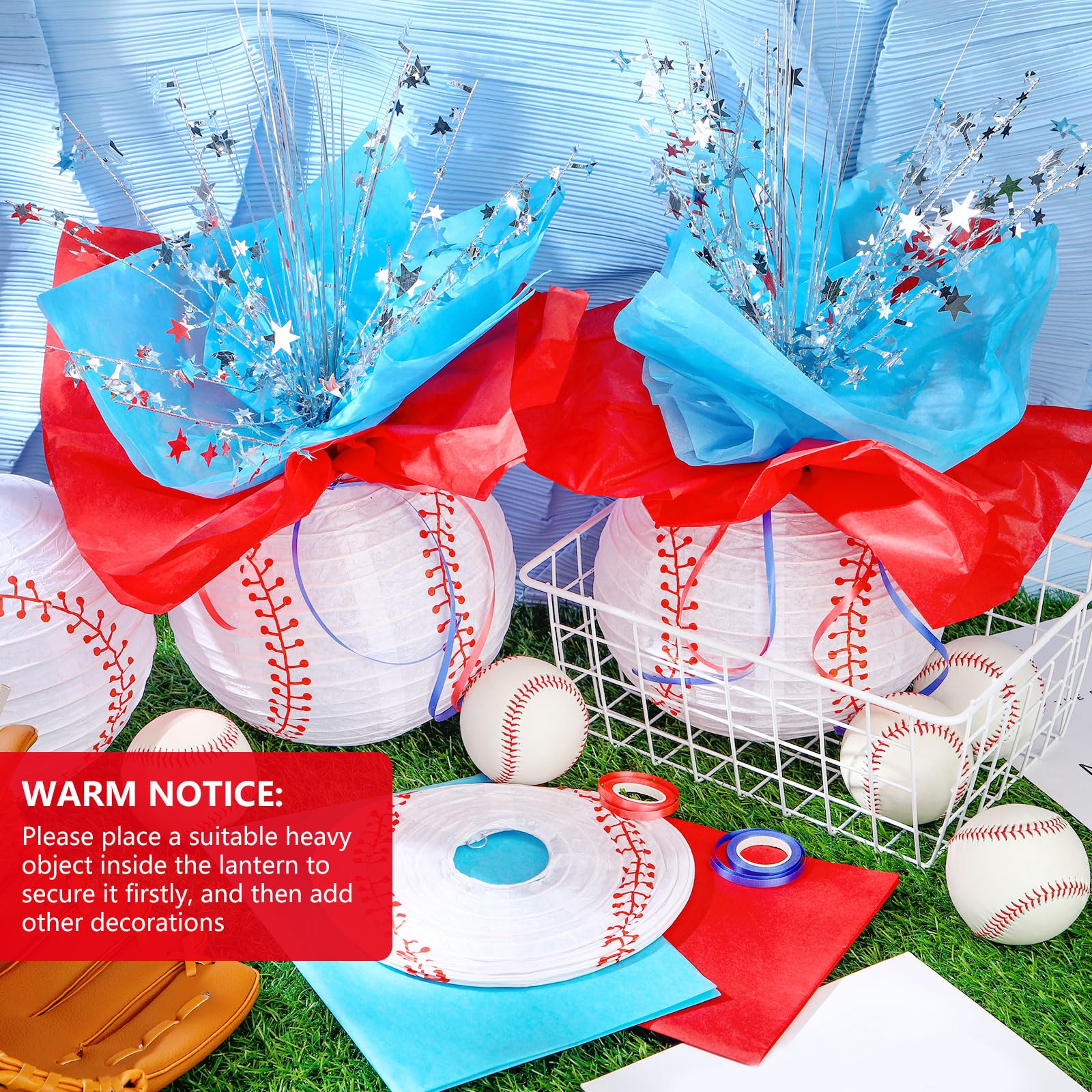 Rossesay 26 Pieces Baseball Paper Lanterns - Colorful Party Decorations with Metallic Foil Wrapping, Perfect for Sports Birthday Celebrations
