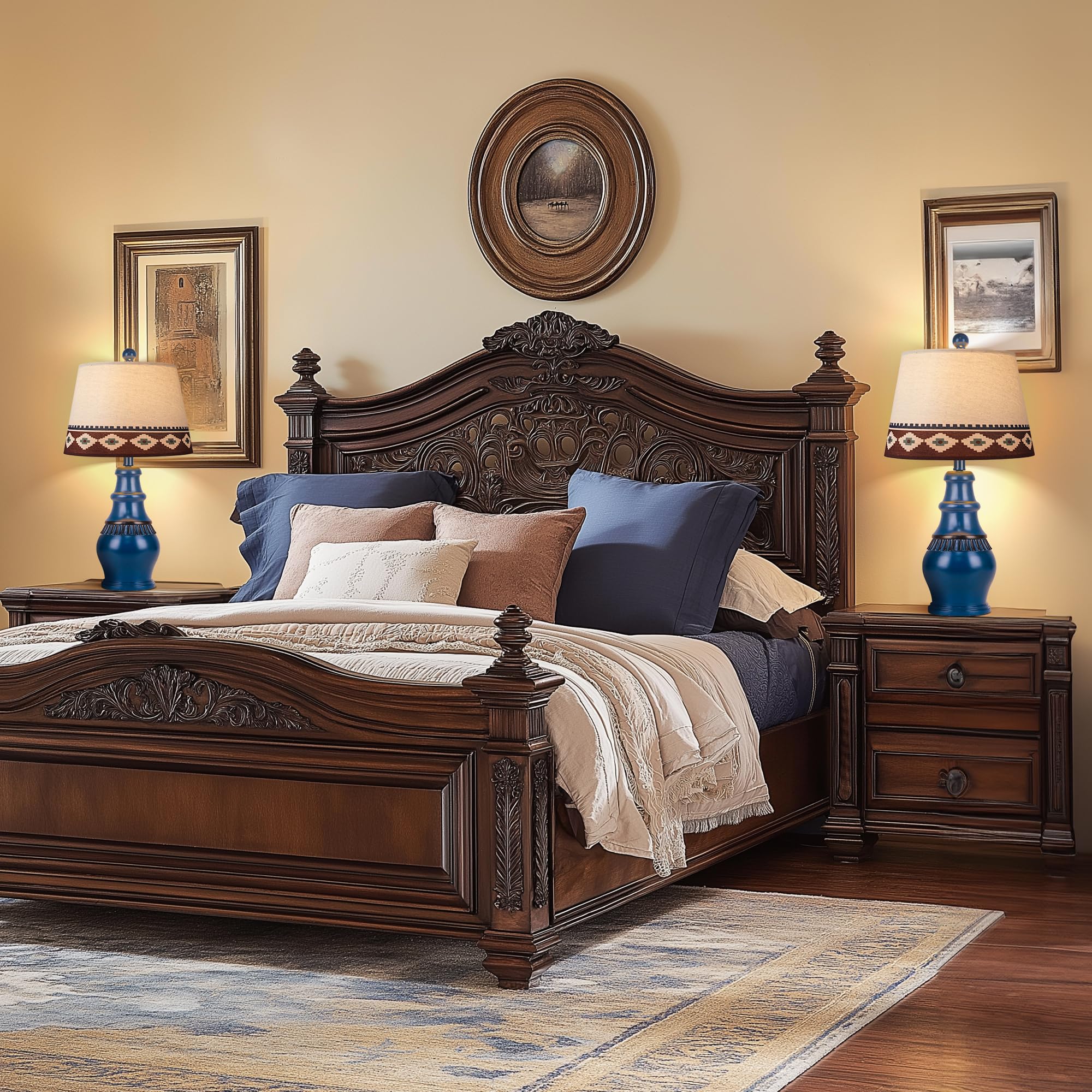 Hamucd Farmhouse Rustic Table Lamps Set Of 2 For Living Room,3-Color Temperature Dimmable Southwest Bedroom Nightstand Lamps For