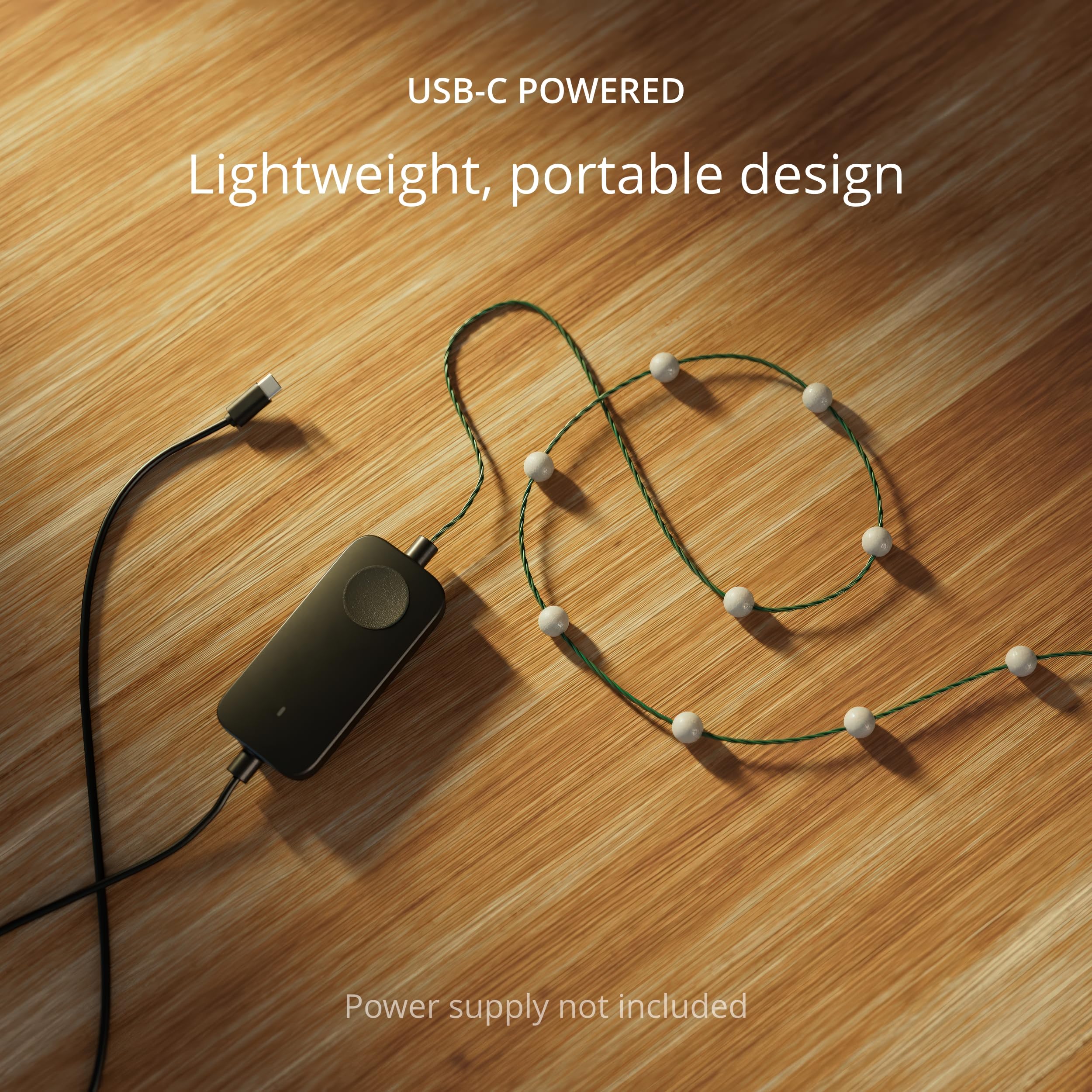 Twinkly 200 LED RGB Pearl-Shaped Light String, 39.4ft Green Wire, USB-C, Compatible with Alexa & Google Home