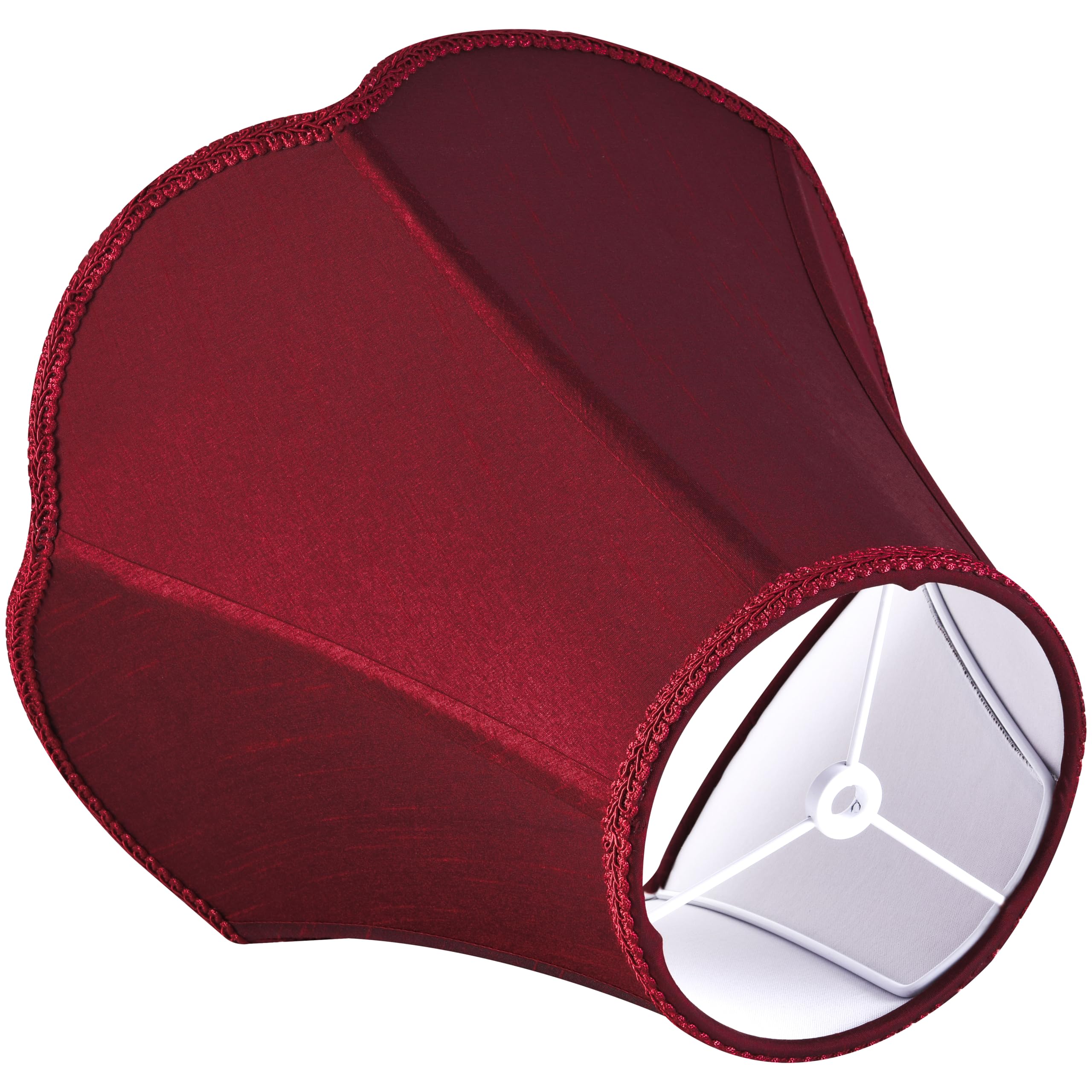 Go&So Burgundy Scalloped Lamp Shade Bell Lamp Shades Petal Edge Braid,6''Top X 13''Bottom X 10.6''High (Spider) Table Lamp Shade