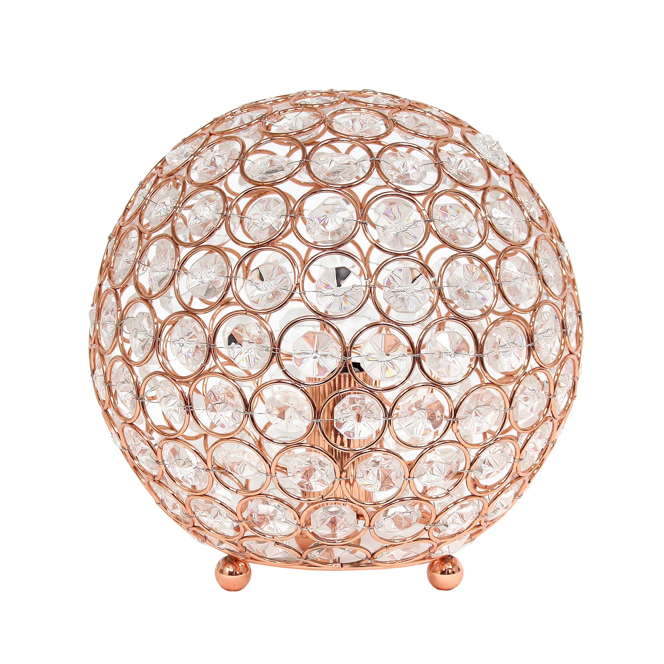 Elegant Designs Table Lamp, 8in Crystal Ball Sequin, Rose Gold, Model LT1026-RGD, Accent Lighting for Living Room Decor