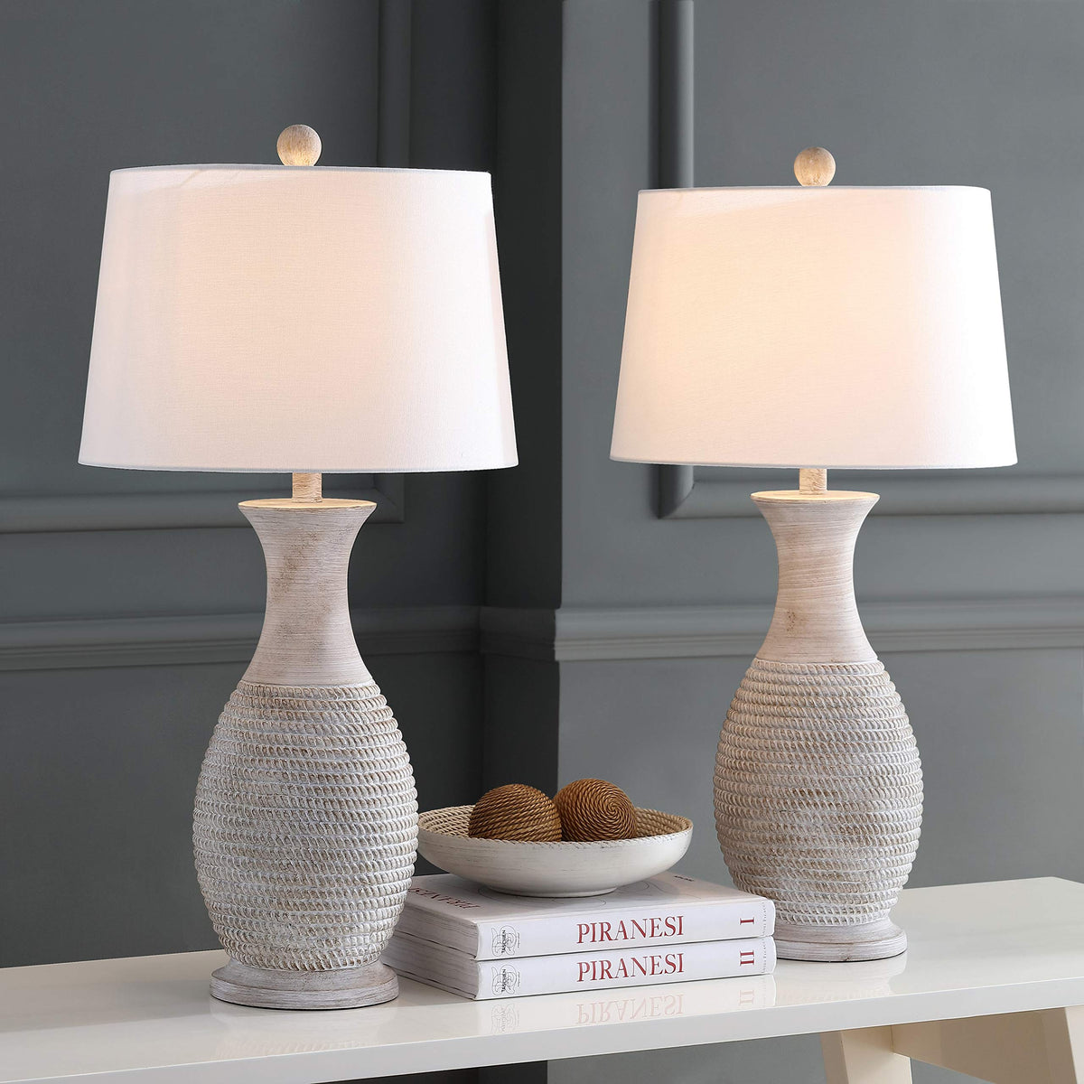 Safavieh Lighting Collection Bentlee Rustic Grey 30-Inch Bedroom Living Room Home Office Desk Nightstand Table Lamp Set Of 2 (Le