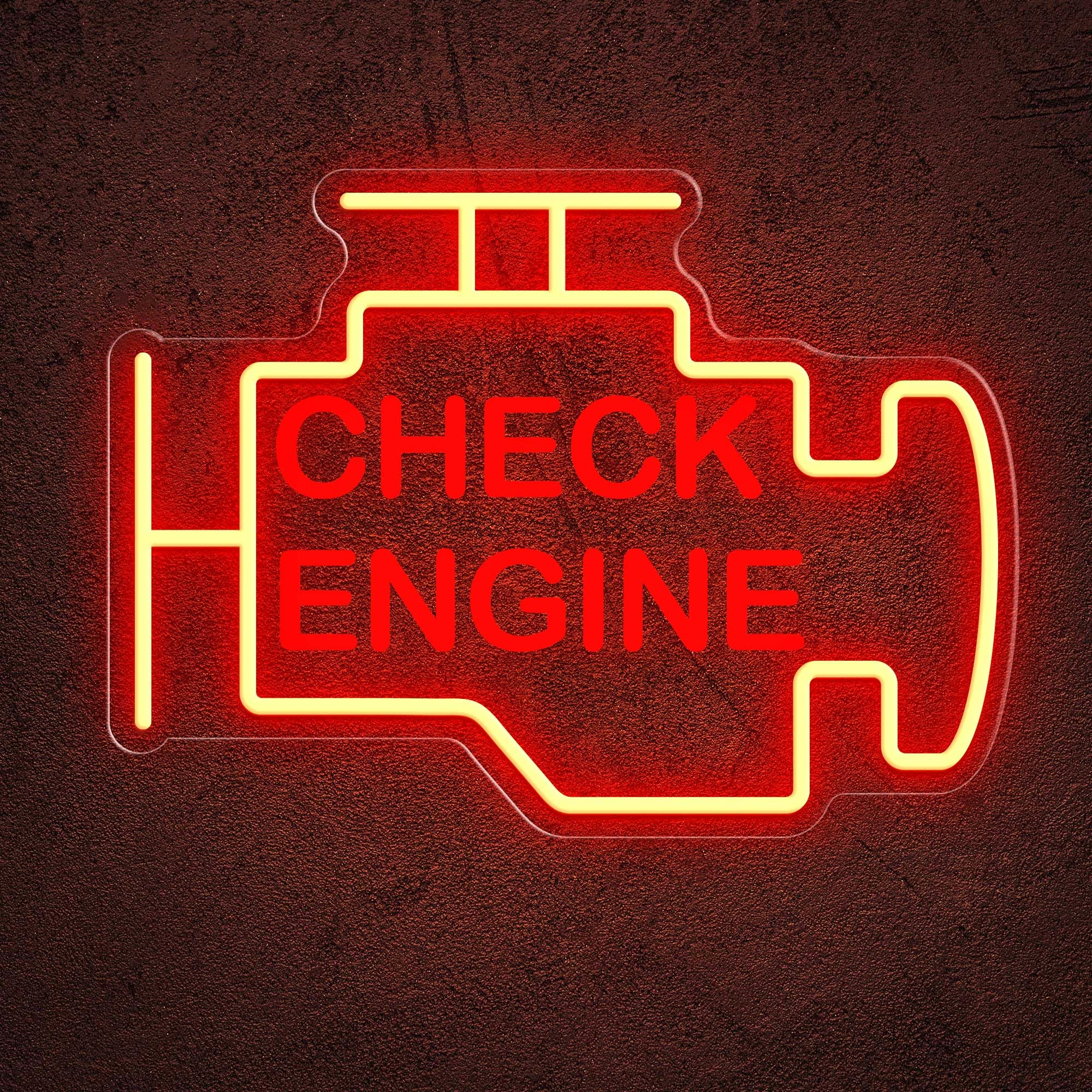 PSPCBS Check Engine Neon Sign, Dimmable LED Wall Light, 15x11in, Orange Acrylic Decor for Garage, Man Cave, Auto Repair Shop
