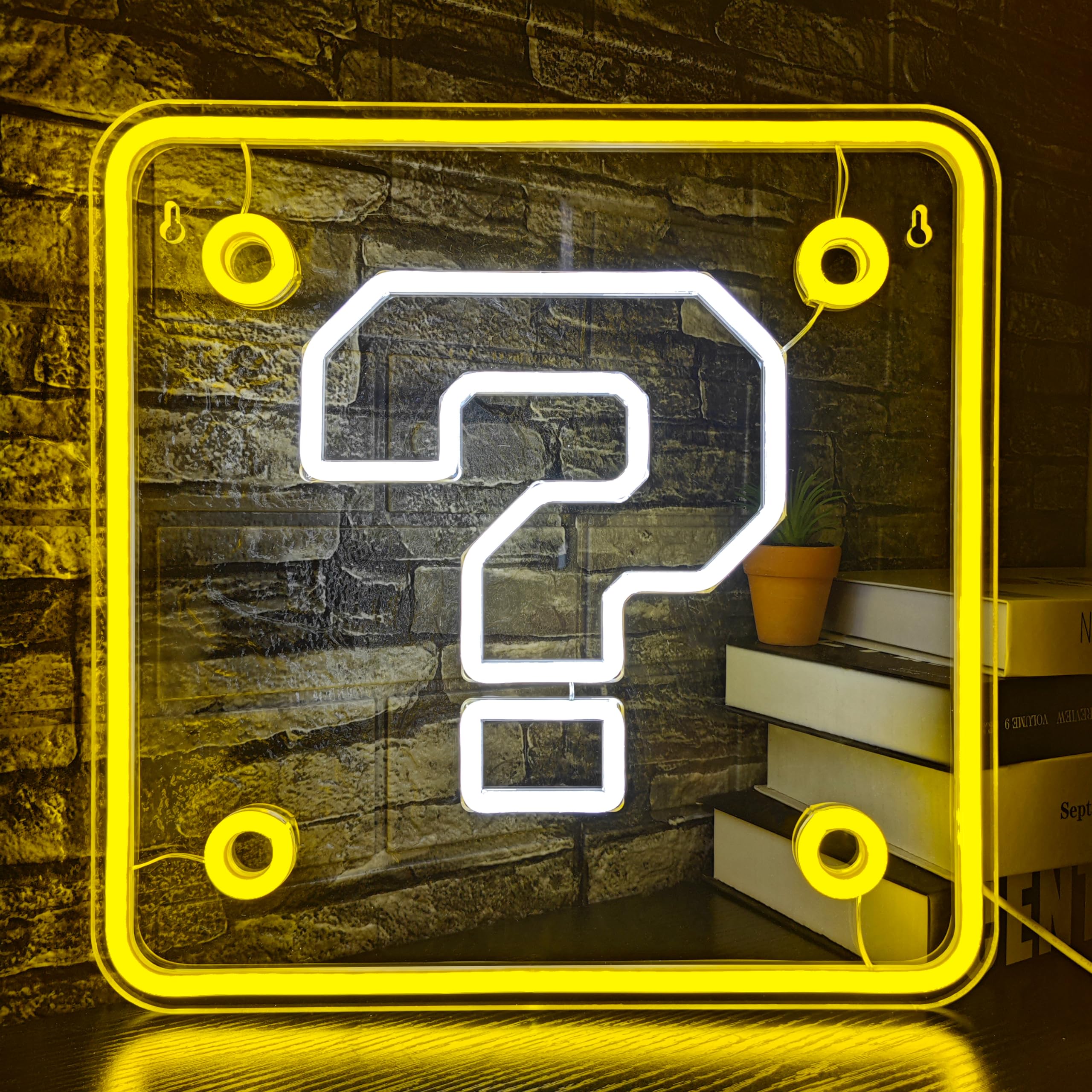 VIKLIU Neon Question Block Sign, Dimmable USB Powered LED Light, 9.84x9.84 inches, Acrylic Wall Decor for Game Room and Kids Room