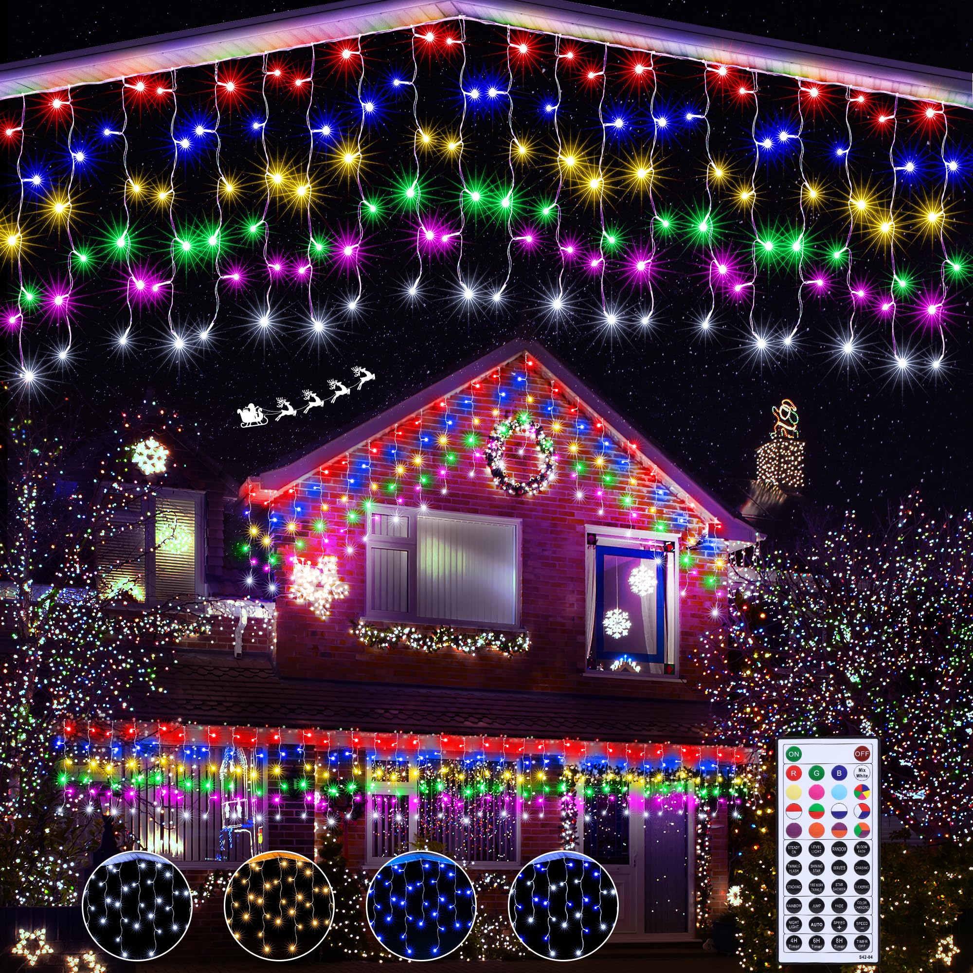 Lomotech 35Ft RGB Color Changing Icicle Lights - Waterproof Christmas Lights with Remote for Holiday  Wedding  Party  Eaves  Outdoor & Indoor Decorations (Non-Connectable)