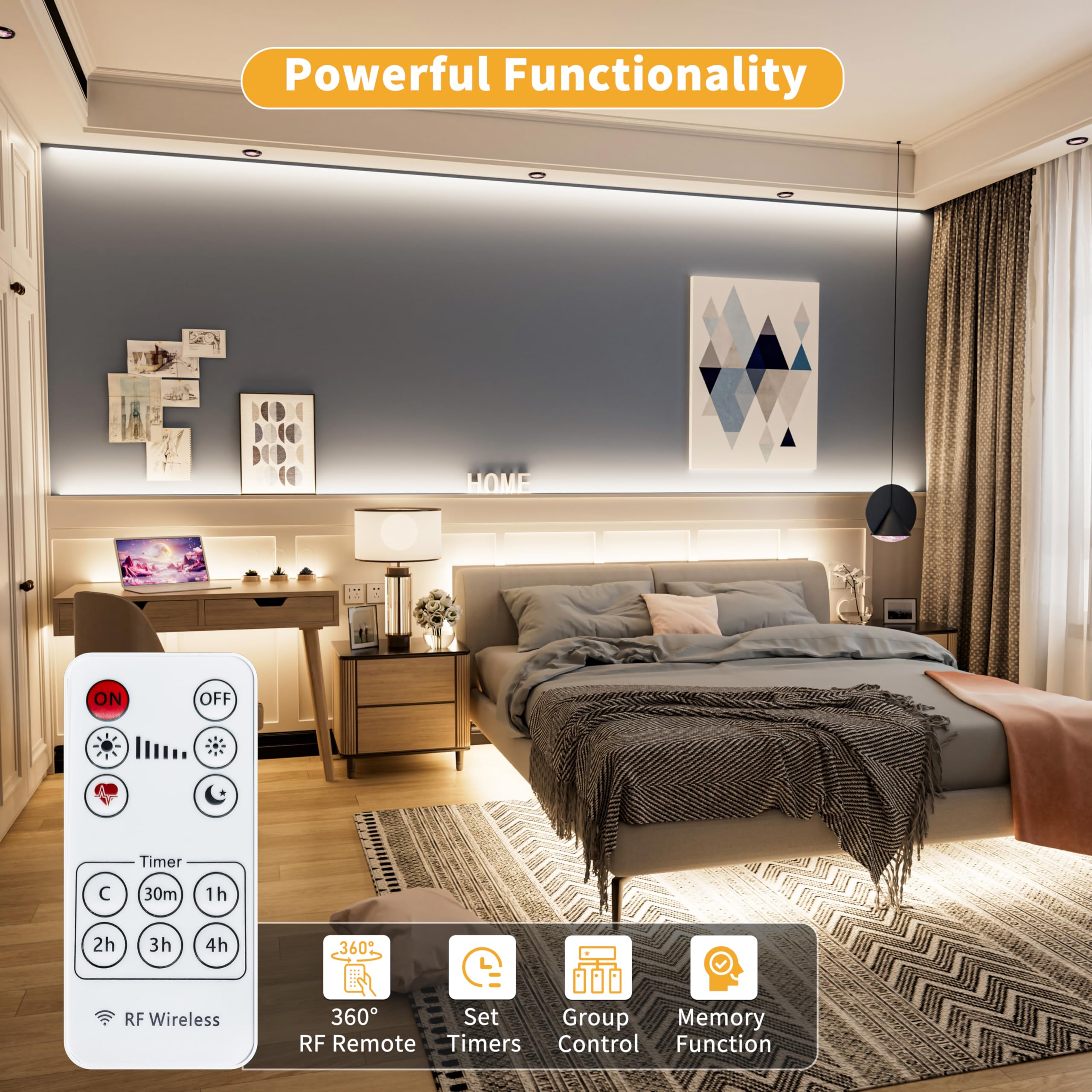 Pautix 5V Usb Cob Led Strip Light 6.56Ft/2M 640Leds Dimmable 4000K Natural White Cri90+ With Rf Remote,1200Lm,Flexible Tape Ligh