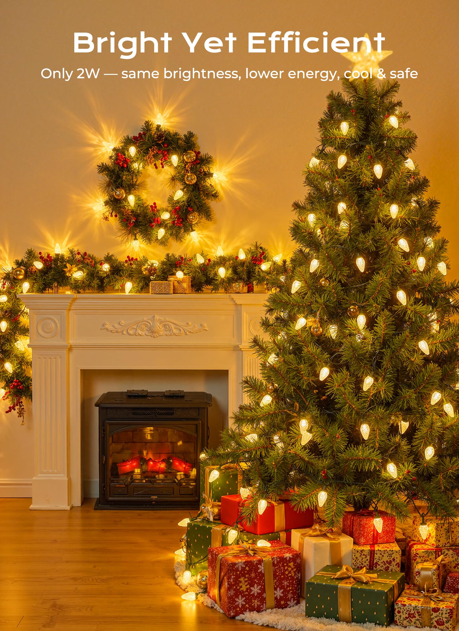 C9 Christmas Lights Outdoor  72 Ft 110 Led C9 String Lights  8 Modes & Timer Connectable Waterproof For Christmas Tree Light Indoor Outdoor Roofline Patio Outside Garden Yard Xmas Decor  Warm White