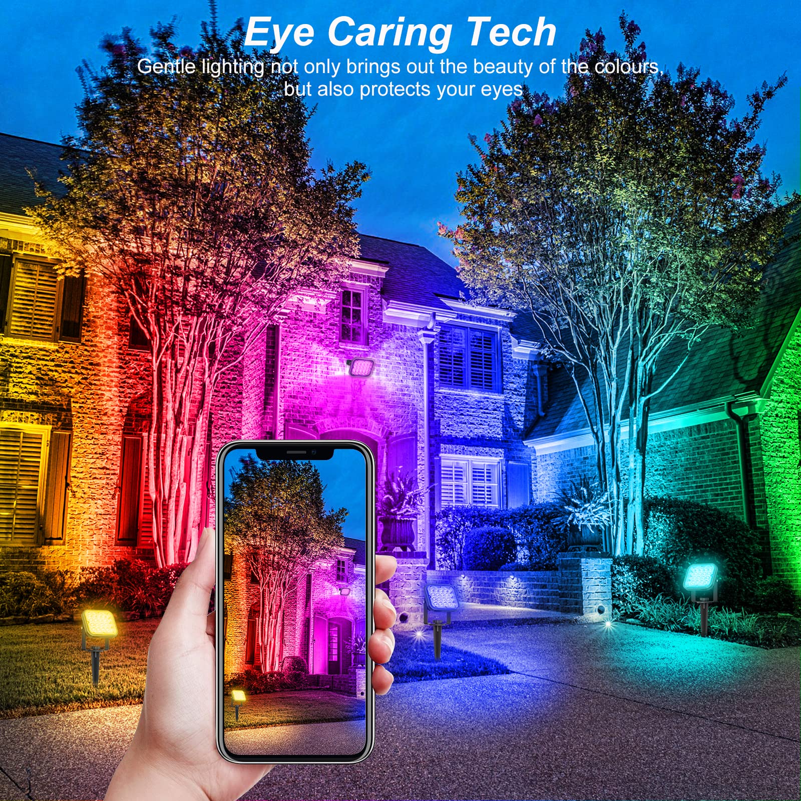 T-SUN Solar Spotlights Outdoor, 4-in-1 RGB Color Changing Auto ON/OFF, for Yard, Pathway, Pool Area, ABS Material