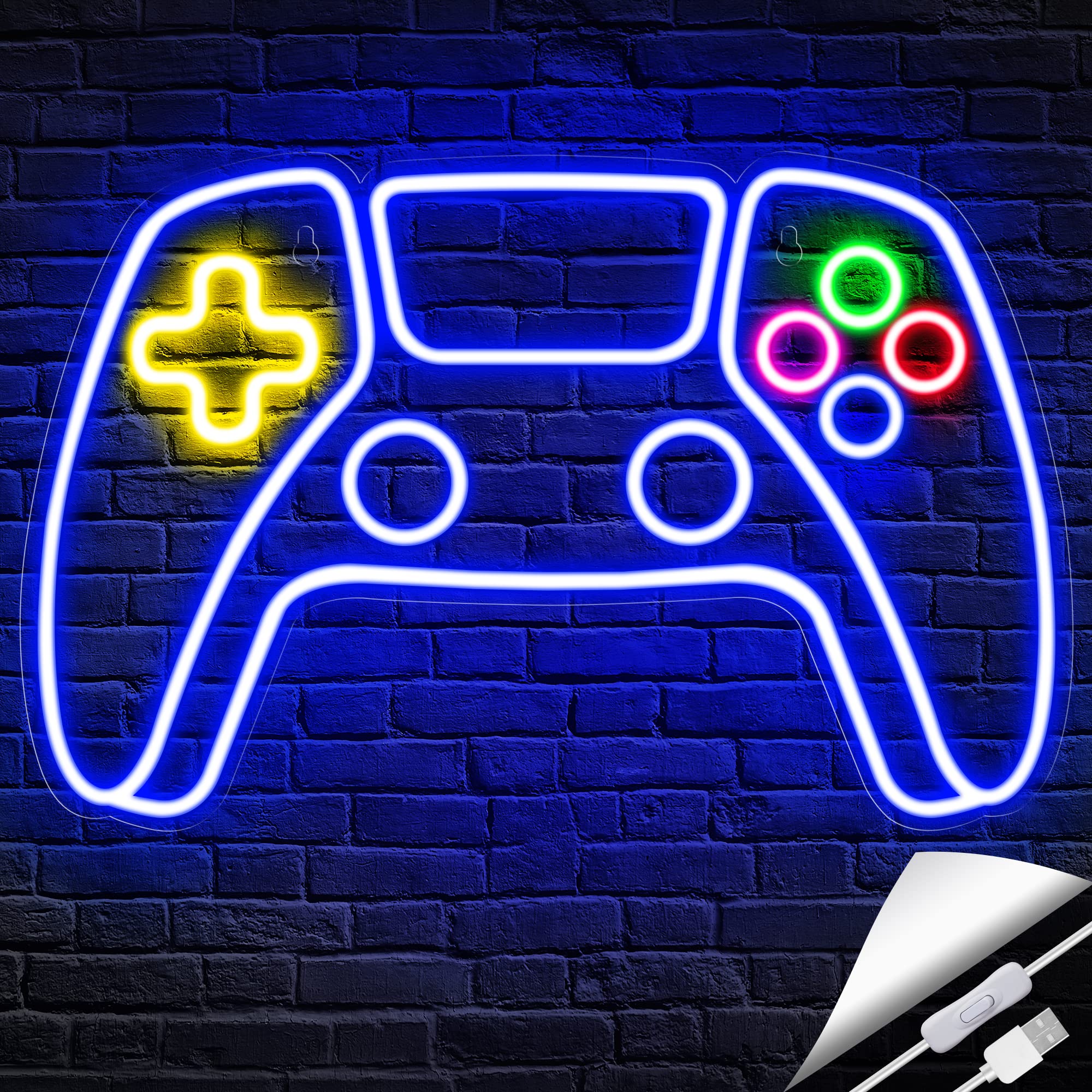 Kavaas Blue Neon Gamer Sign - Led Controller Wall Decor For Teen Boys Gaming Room