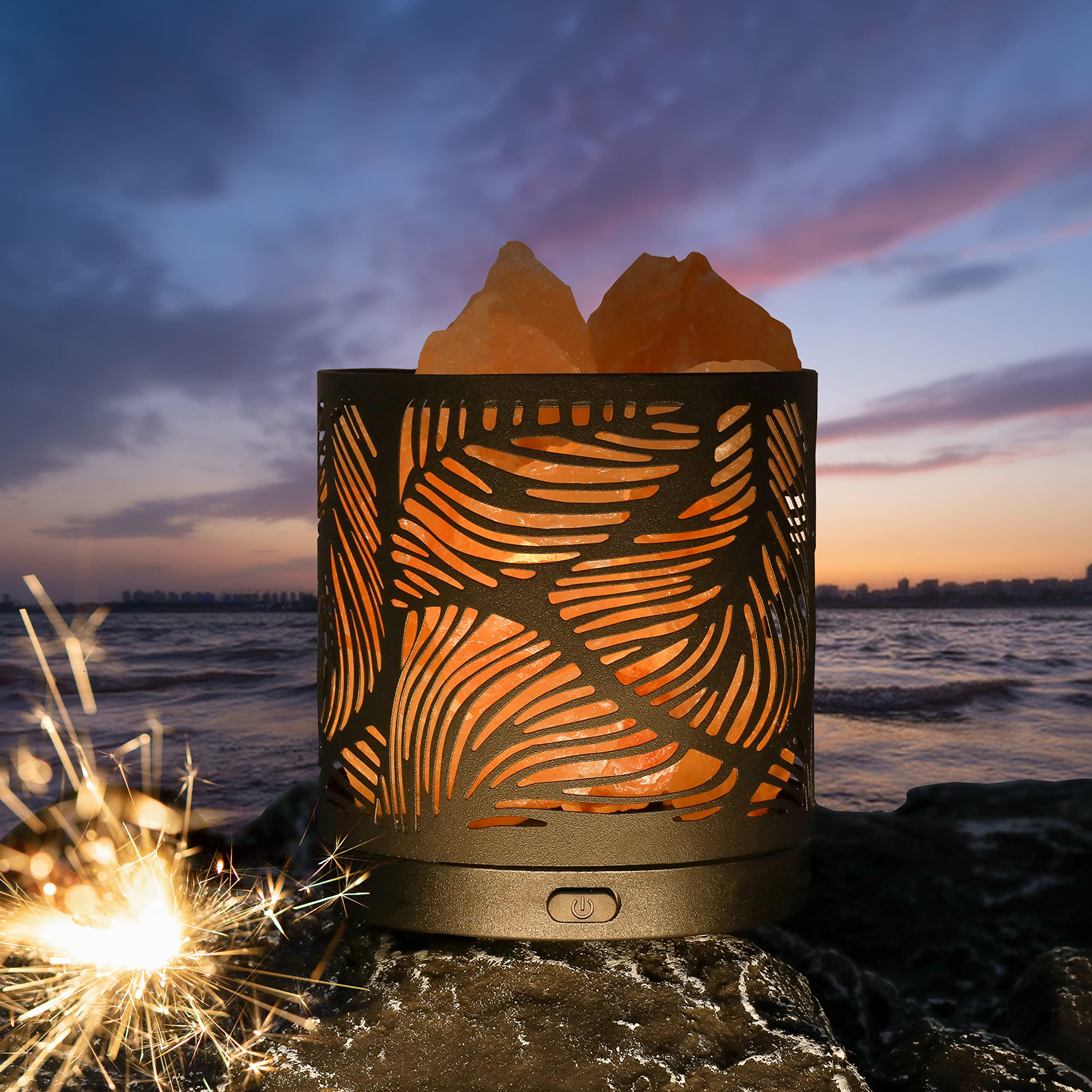 SUNYA Himalayan Salt Lamp - Metal Basket, 5 LED Bulbs, USB Power, Pink Rock Salt, Color: Sand Sea, Model: YETI-3