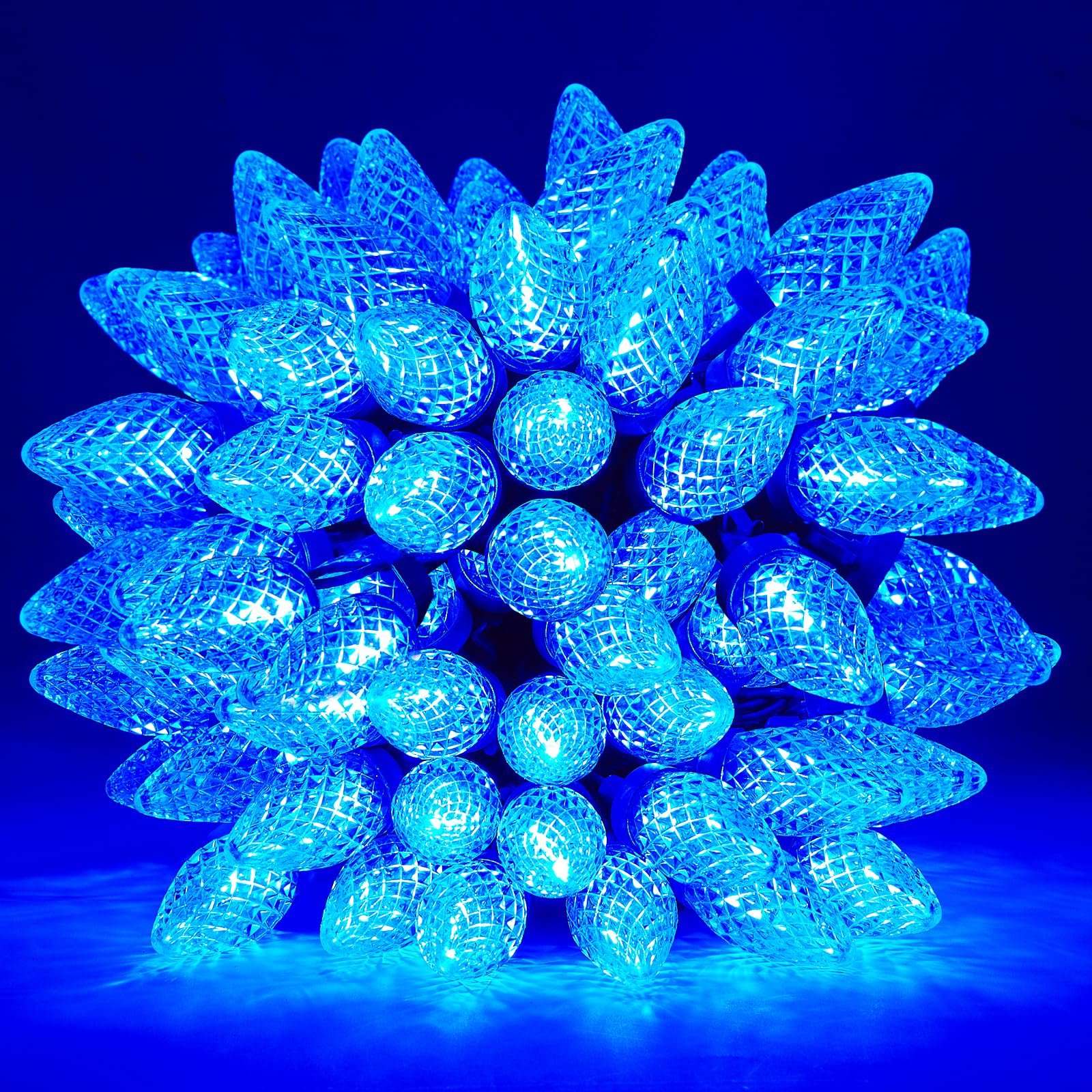 Dirnun 50Led 33ft Blue C9 Led Christmas Lights, Commercial Grade, UL Certified, Waterproof, Indoor/Outdoor, Connectable, Wedding