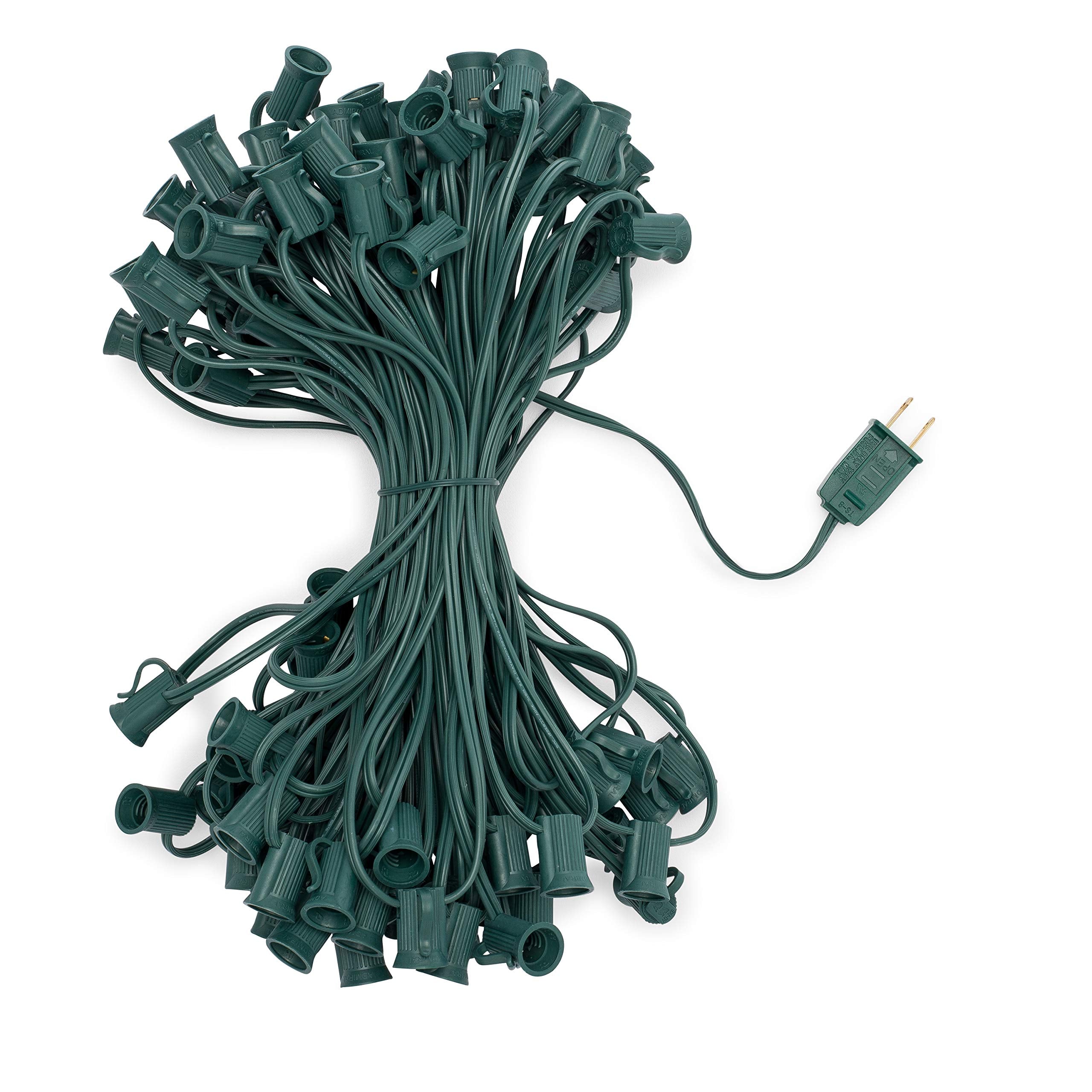 HLO Lighting C7 Light Stringer, 100 Green Cord, 12in Socket Spacing, E12, Plastic Material
