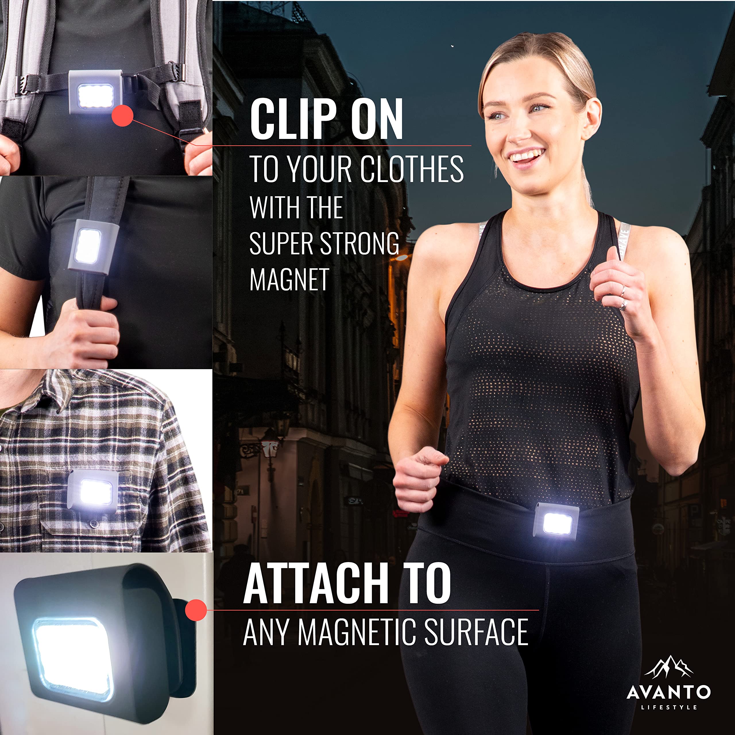 Avanto Clip On Running Light 200 Lumen USB Rechargeable Black 2-pack, Model Dogcollarlight