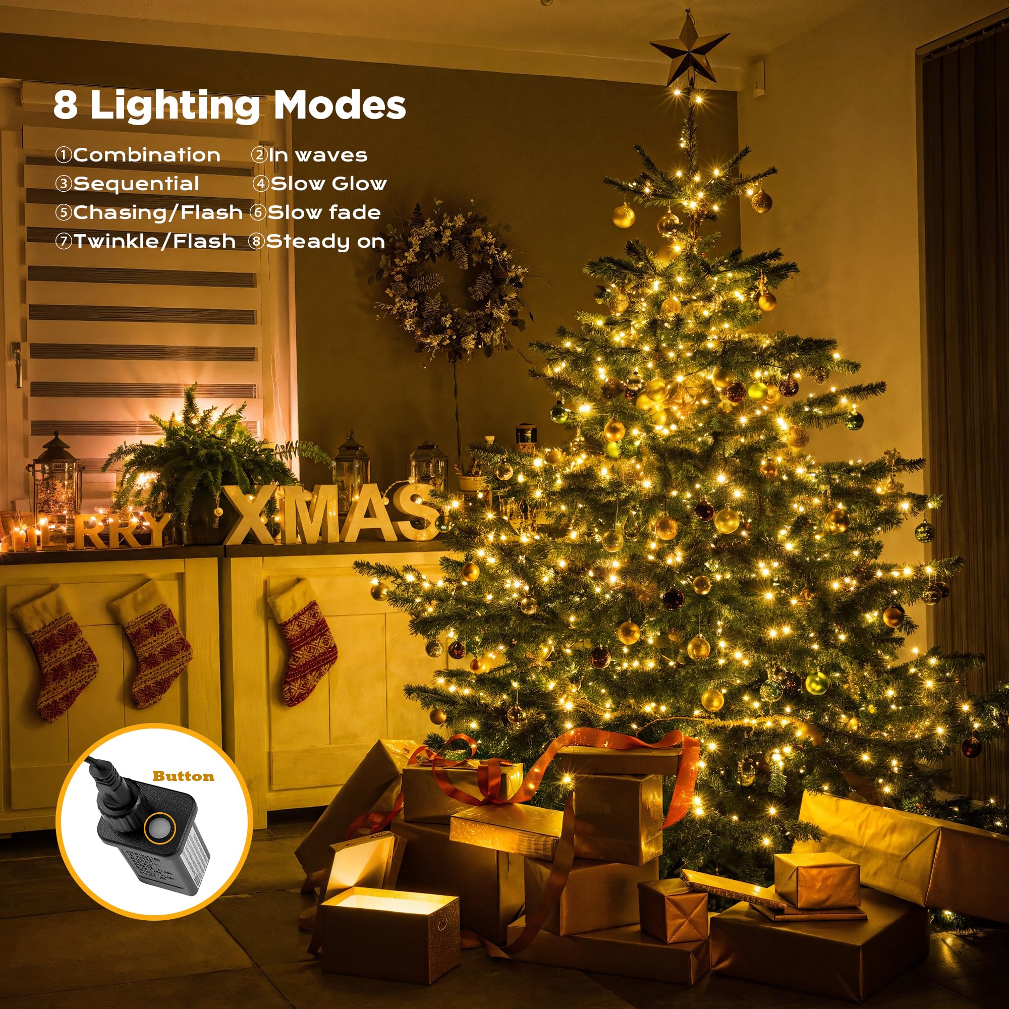 Wbao Christmas Lights Indoor Outdoor 500Led 174Ft  Super Bright Led Christmas String Lights With Ul Certified  8 Lighting Modes  Timer  Memory & Waterproof For Trees  Patio  Party Decor  Warm White