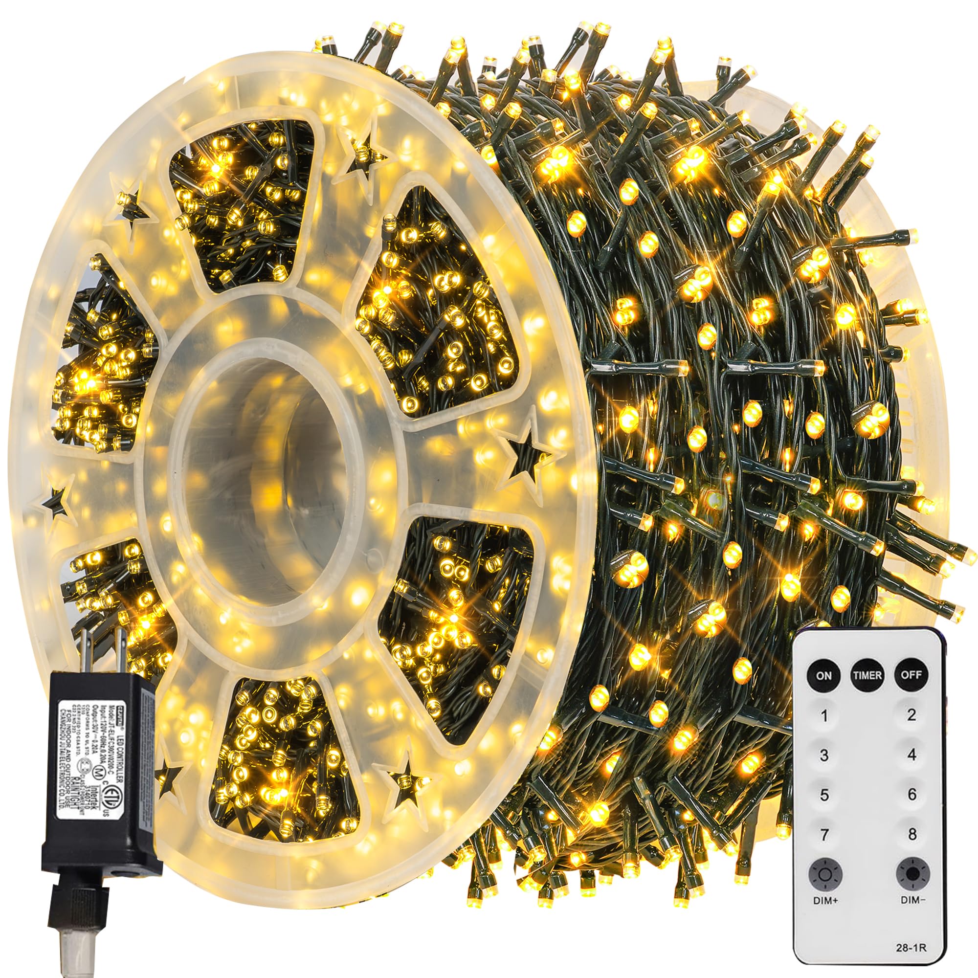 Tw Shine Christmas Lights  600 Led 196Ft Christmas String Lights Plug-In With 8 Modes Timer And Remote  Waterproof Outdoor Decorations For Bedroom Wedding Party Yard Tree Decor  Warm White