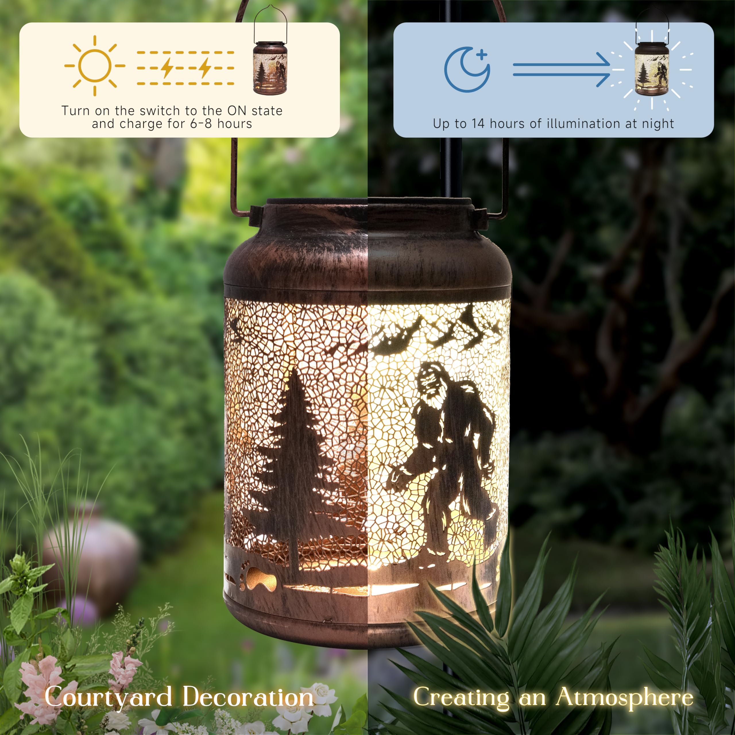 Litray Bigfoot Solar Lantern - IP65 Waterproof LED Metal Light, 6.69" Copper - Perfect for Patio, Pathway, or Tabletop Decor