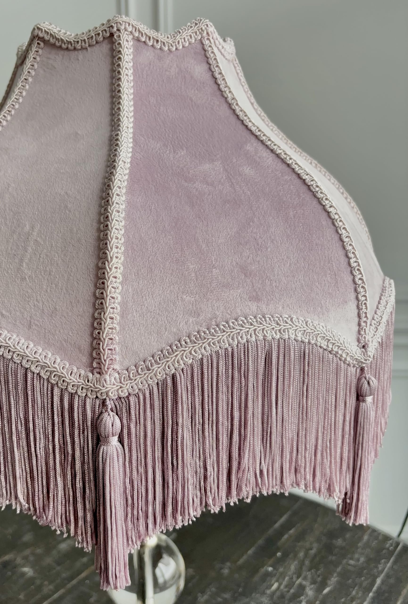 Generic Velvet Lamp Shade, Victorian Style, Bell Shape, Large, Muted Lavender Purple with Tassels and Fringe