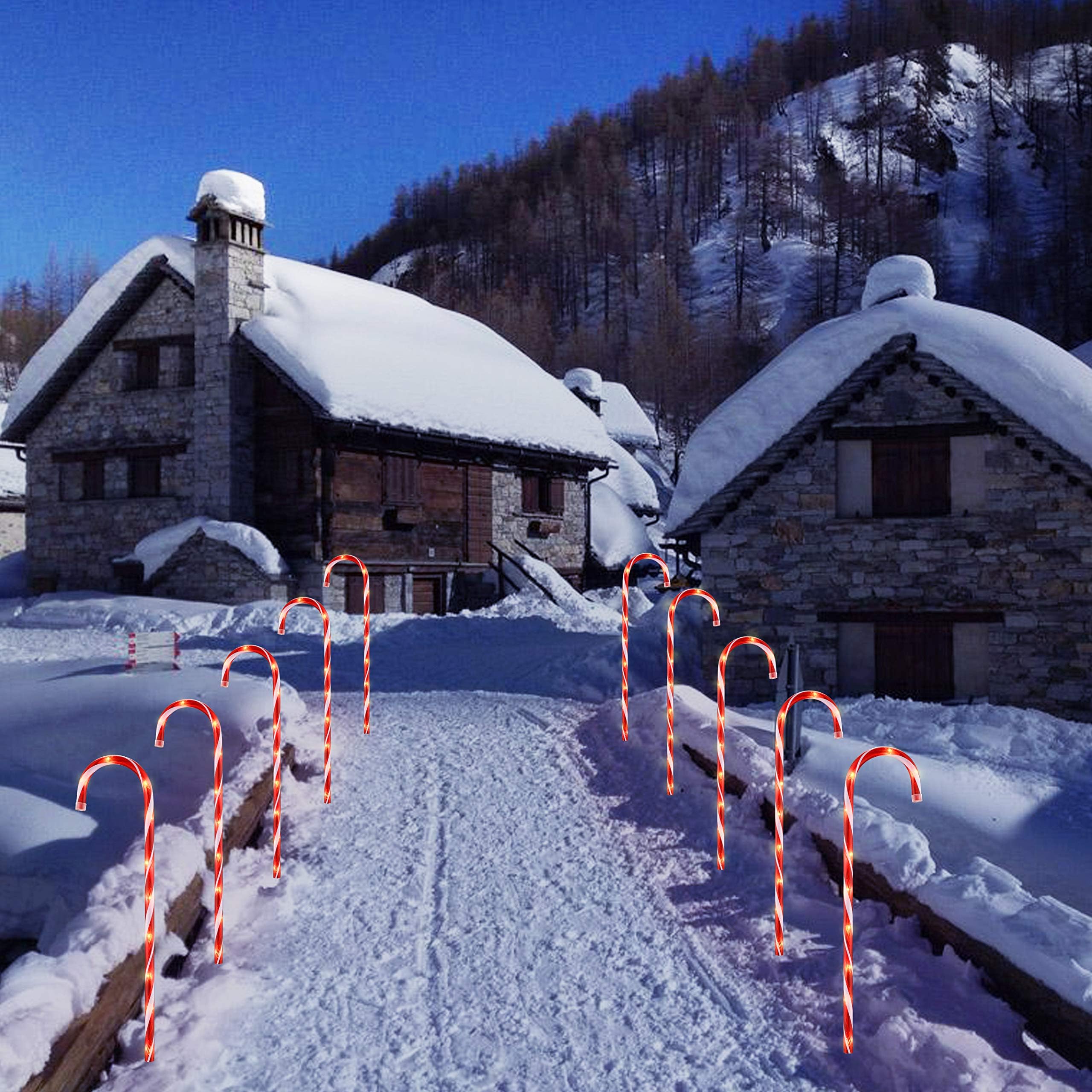 Ultimate Unicorn 26'' Christmas Candy Cane Lights (10Pcs) For Landscape Decoration, Outdoor Pathway Makers Lights, Candy Cane Wa