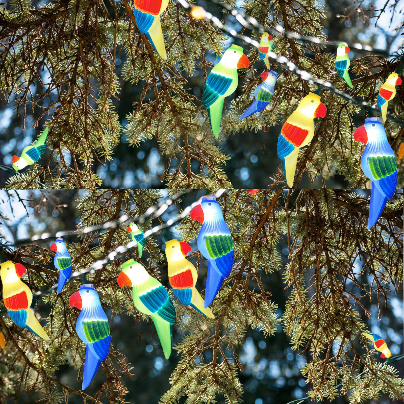 Outdoor Parrot String Lights, 8.5Ft Tropical Themed Led Patio String Lights With 10 Multicolor Birds Lights, Hanging Novelty Gar