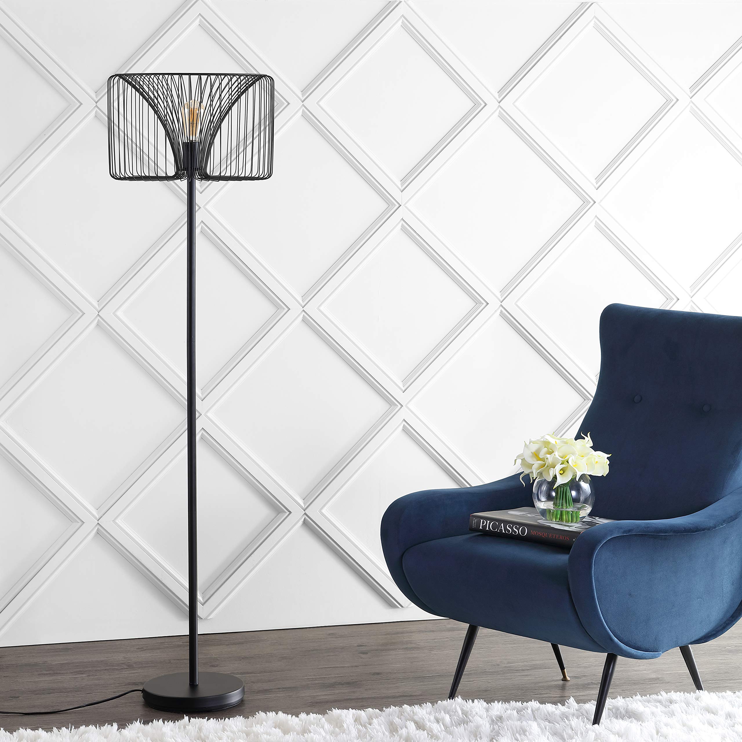 JONATHAN Y Gridley 61in Metal LED Floor Lamp, Contemporary Industrial Style, Black, Model JYL6105A