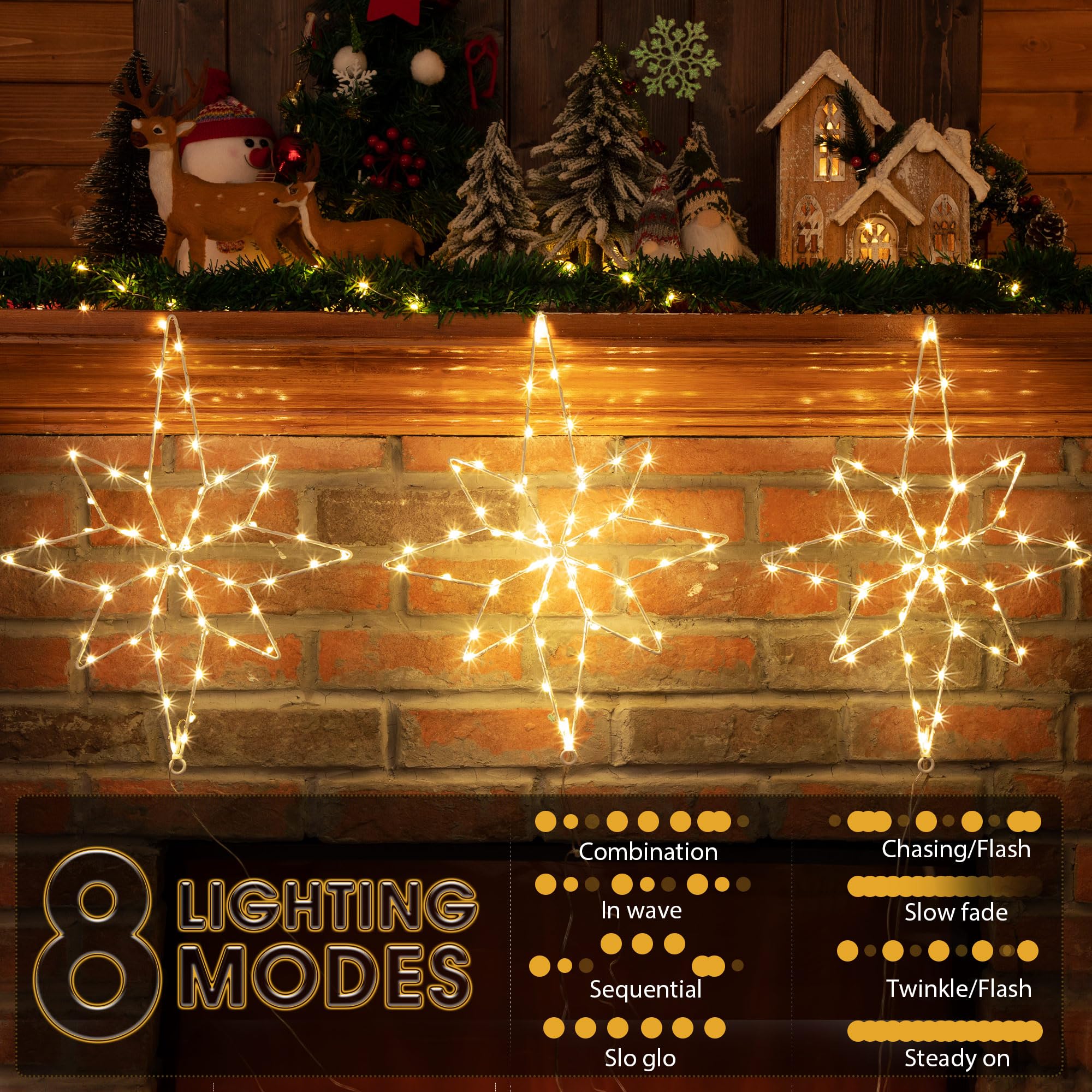 Hiboom 3 Packs 16In Large Christmas Window Light Decoration, 8 Lighting Modes and Timing Bethlehem Christmas Star Window Silhoue