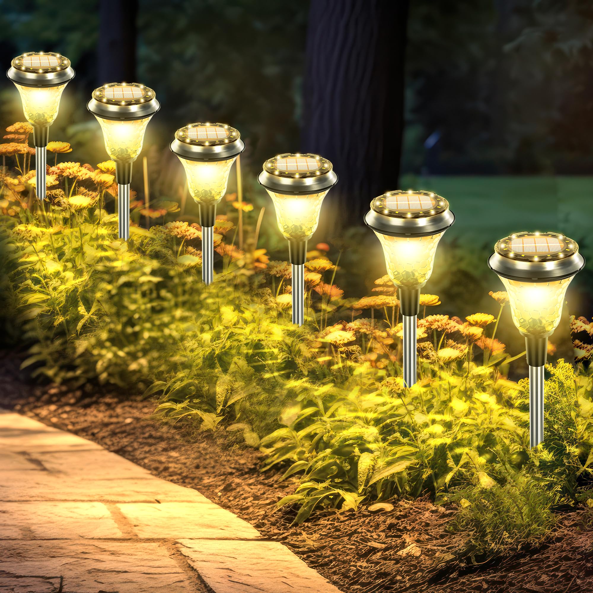 Ensenior Solar Outdoor Lights, Waterproof 6 Pack, LED Solar Landscape Up and Down Lighting for Pathway, Yard, Garden and Patio,