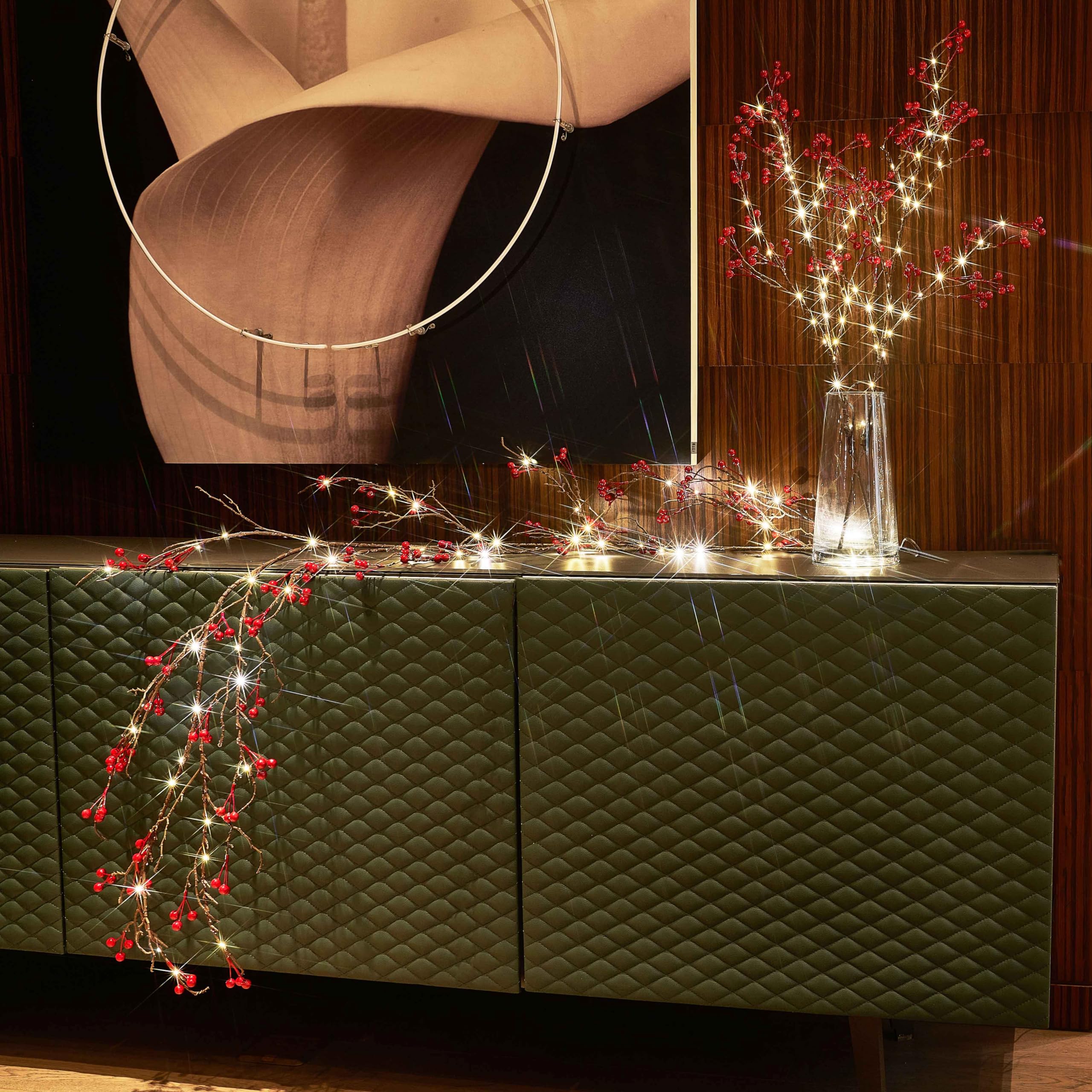 Hairui Red Berry Branches With Lights 32In Battery Operated And Usb Plug In, Lighted Willow Branches With Timer 80 Led Fairy Lights For Home Christmas Decoration Inside