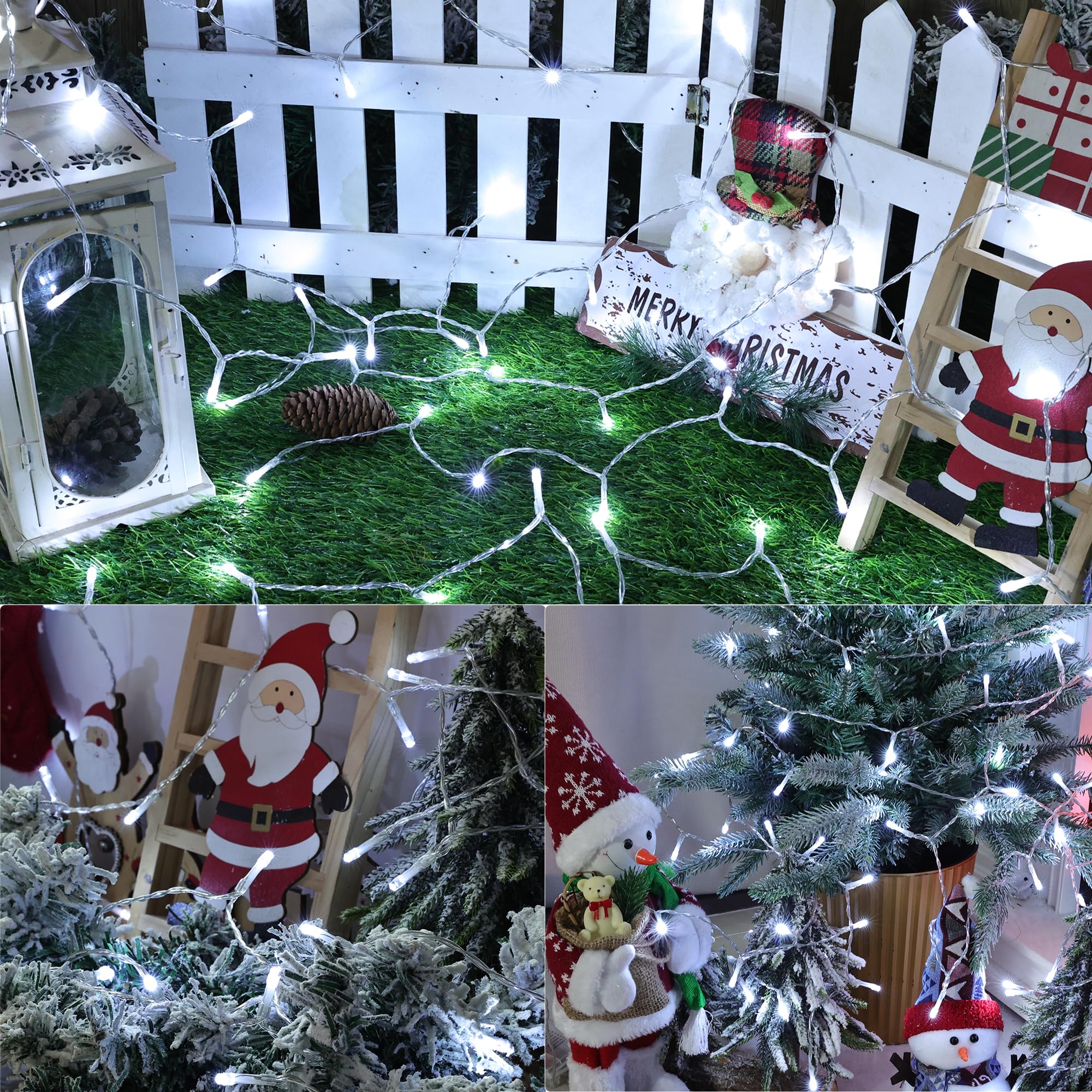 Lomotech Battery Operated Christmas Lights - 4 Pack Total 66Ft 200Leds String Lights 8 Modes Waterproof With Timer For Home  Garden  Party  Holiday  Tree Decoration (Clear Wire  Warm White)