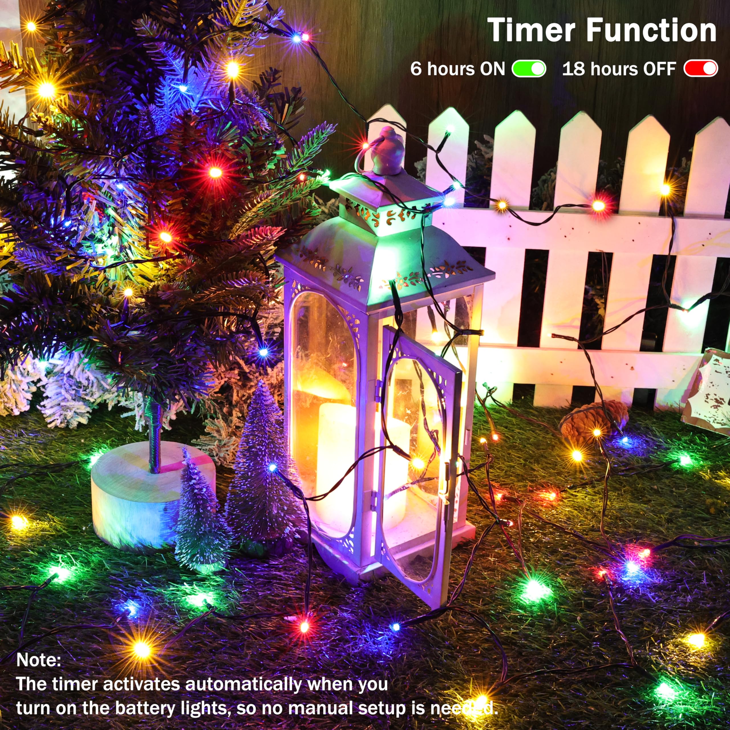Battery Operated Christmas Lights - 2 Pack Total 33Ft 100 Led Battery String Lights 8 Modes Waterproof With Timer For Home  Garden  Party  Holiday  Christmas Tree Decoration (Green Wire  Multicolor)