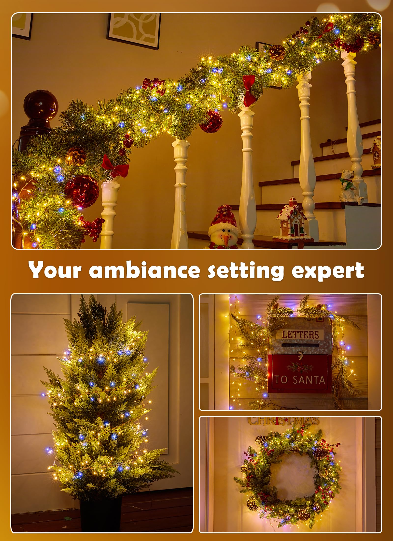 SmartDawn 10FT 200LED Breathing Fairy Lights, Warm White & Cool White, Copper, Waterproof String Lights for Indoor & Outdoor Decor
