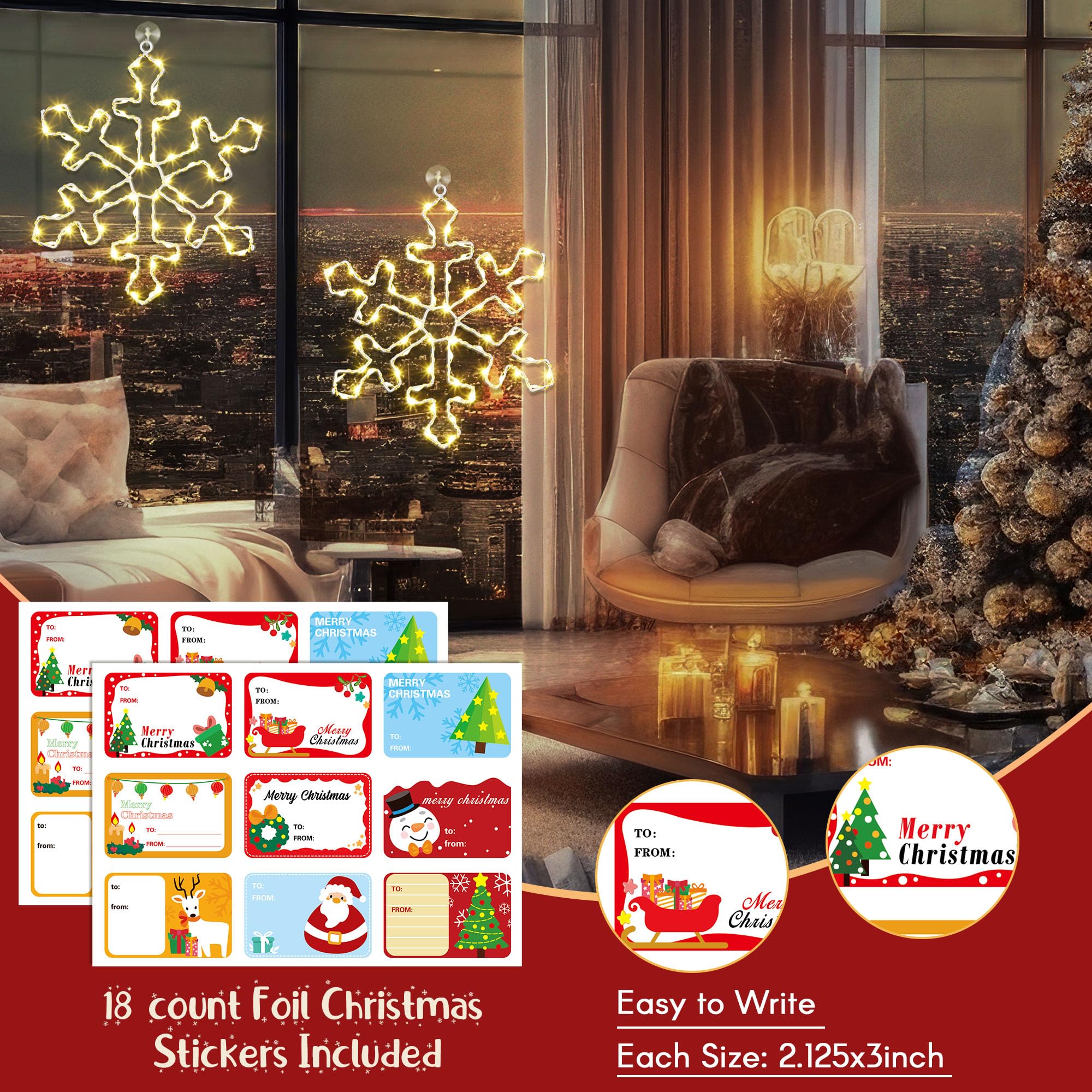 Hiboom 2 Pack Christmas Window Silhouette Lights, 70 LEDs Snowflake Light 12 Inch Snowflake Lighted Decorations Battery Powered