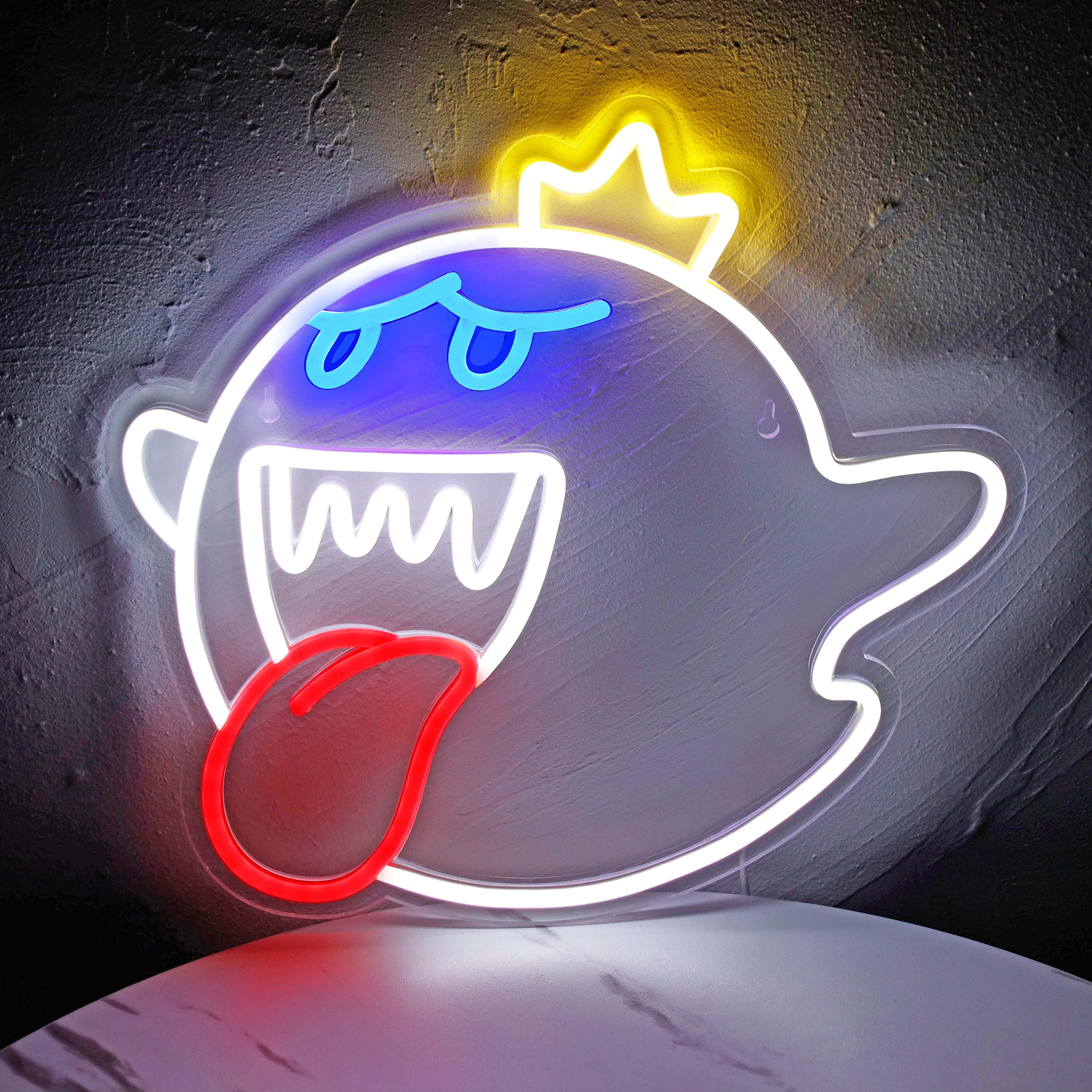JOSEBRU Neon Sign King Boo The Ghost Face LED Neon Light Mario Lamp Acrylic Sign for Game Room Decor Gaming Light Accessory Gift