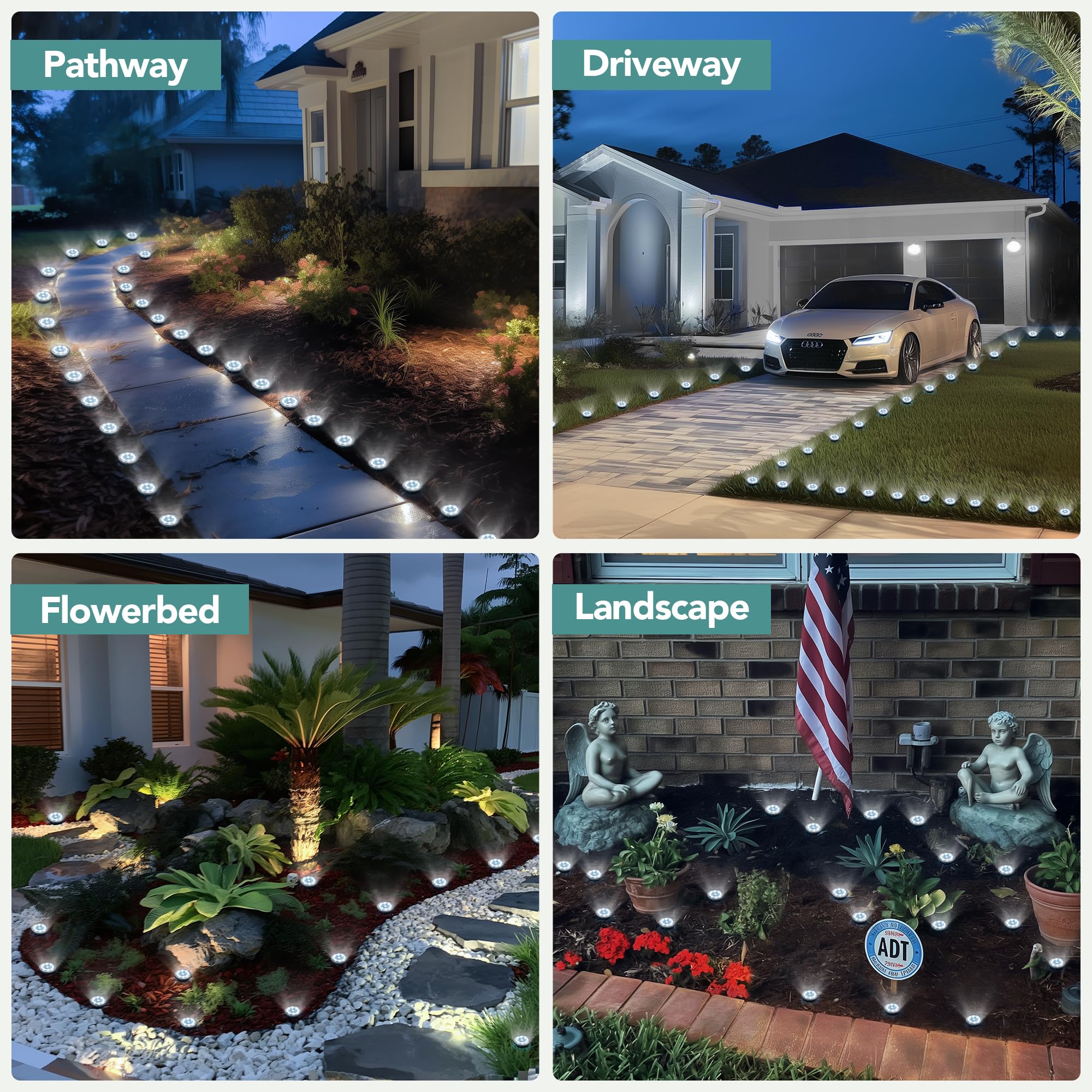 SOLPEX Mini Solar Ground Lights, 20 Pack, Stainless Steel, Warm White, Model 8958, Waterproof Pathway Lighting