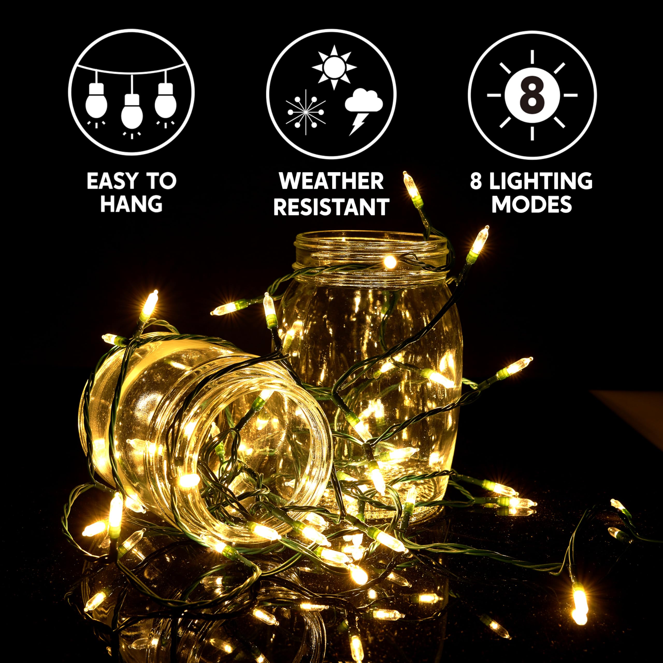 Joiedomi Led Christmas Lights Outdoor,31.4Ft Battery Operated Christmas Light With 8 Modes,2×50 Warm White Xmas Tree Lights Indoor,Multifunction Green Wire String Lights For Christmas Decor Party