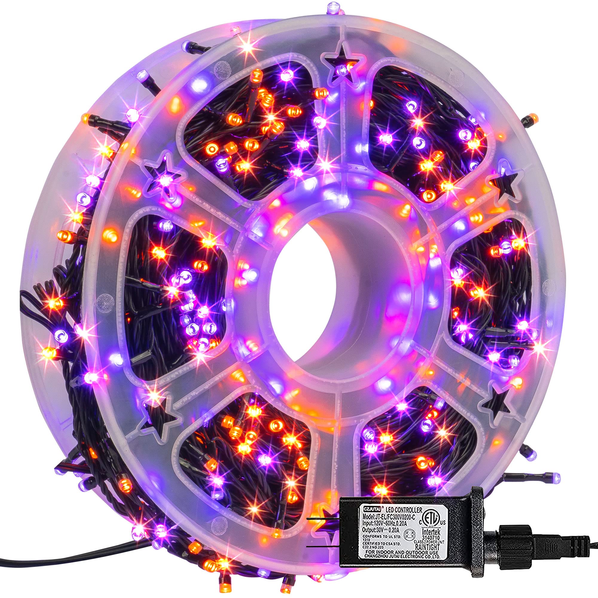 FUNPENY 500 LED Halloween Christmas Lights, Waterproof, 8 Modes, Purple & Orange, Model HB-500CO
