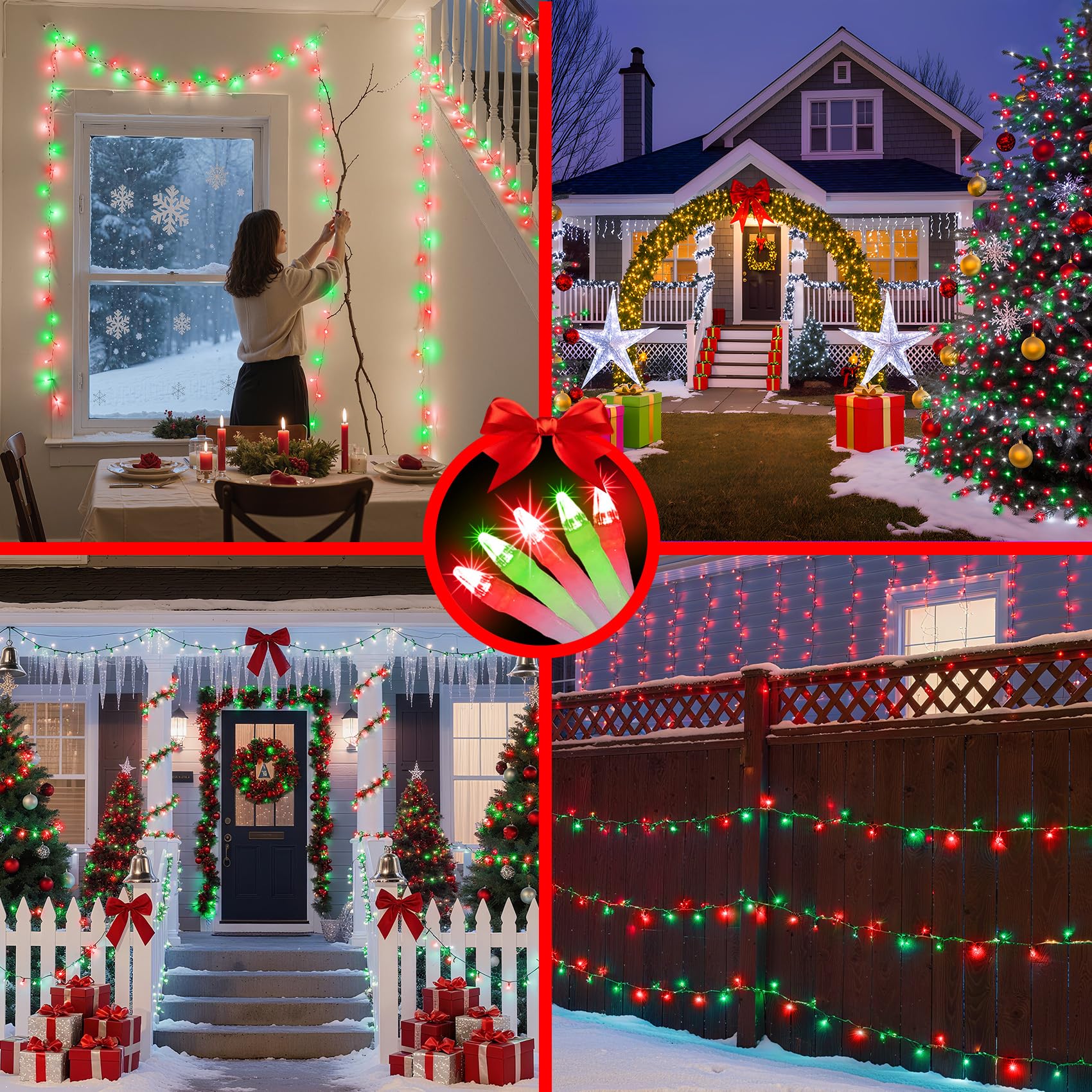 340 Led 90Ft Christmas String Lights Outdoor  12 Pro Modes And Timer Memory & Brightness  Plug In Outdoor Waterproof Clear Wire Twinkle Light For For Xmas Yard Tree Wedding Party Decor (Red & Green)