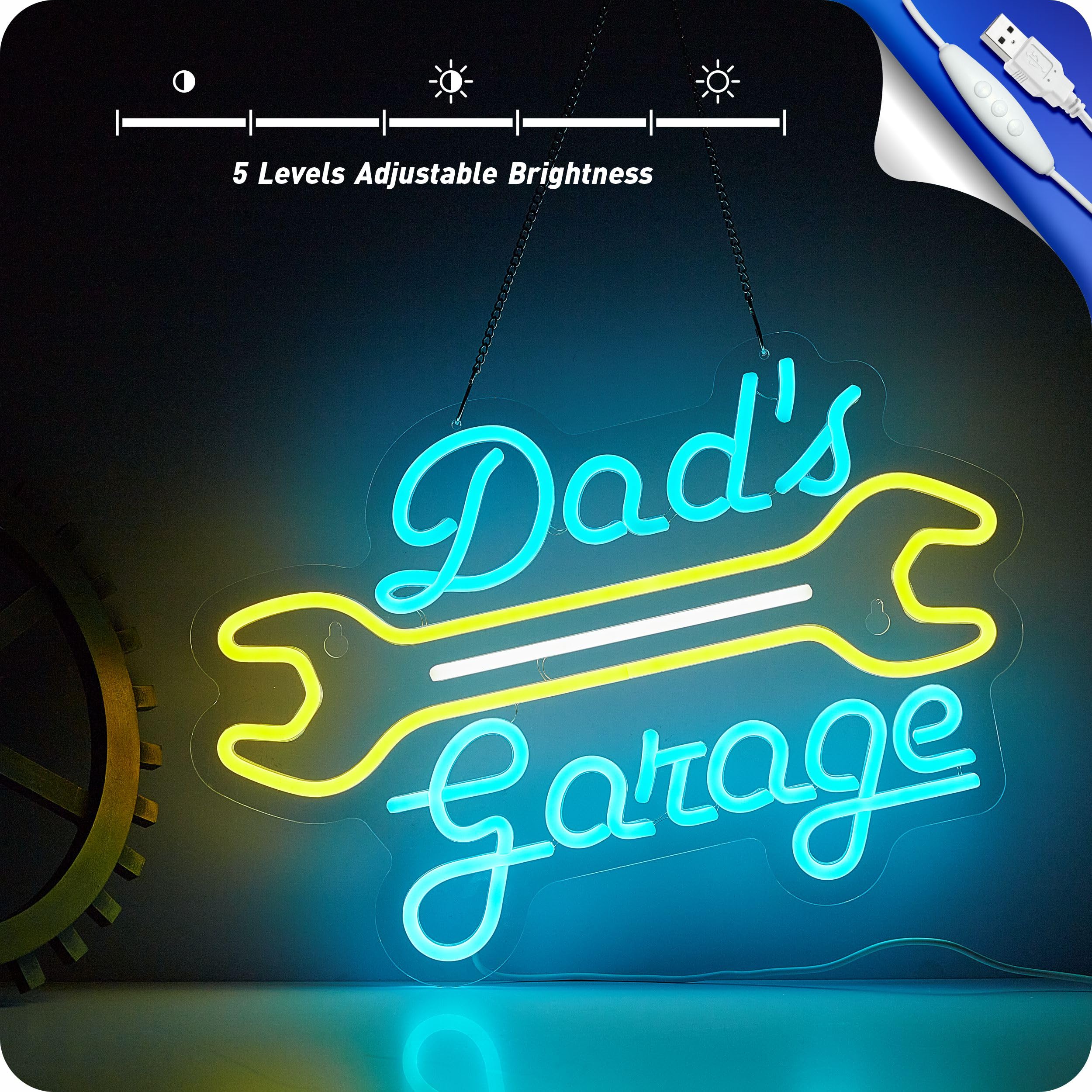IMTATTO Garage Neon Sign LED Light for Wall Decor 12.6 x 16.5 in Blue + Yellow Model: Dont Quit
