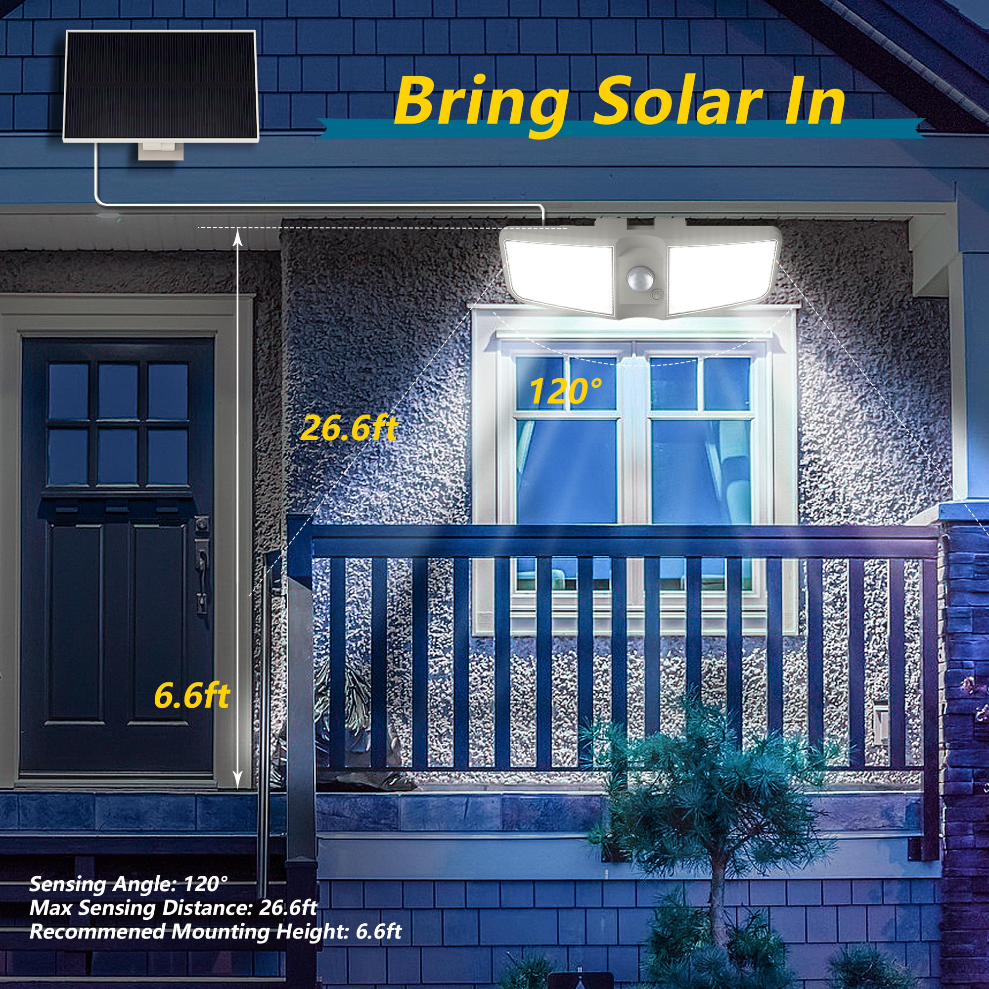 Cozeet Solar Motion Sensor Floodlights 6500K, 180 LED, Waterproof, 4-PCS, White, Model COZEET-LB-WHITE-4PCS