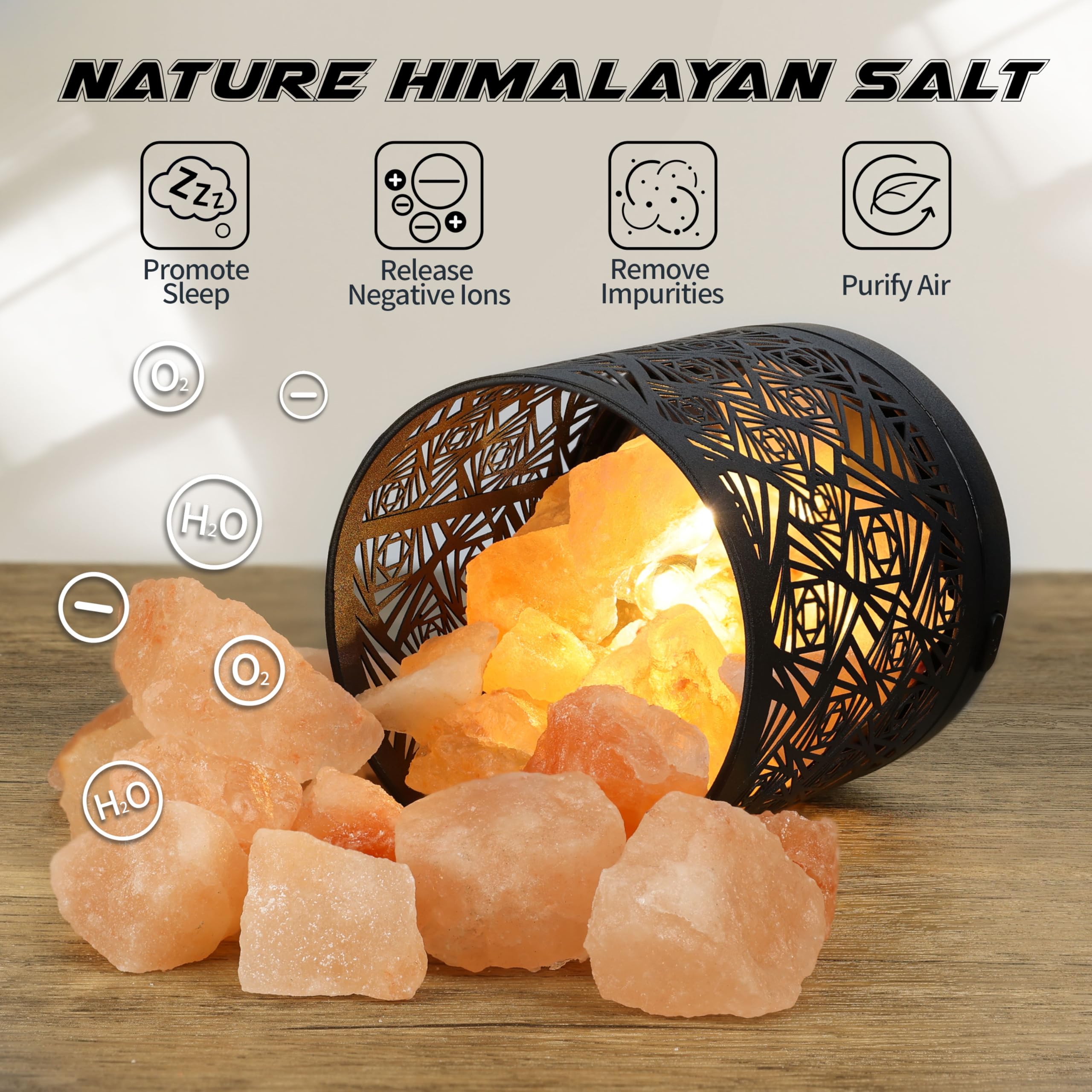 SUNYA Himalayan Salt Lamp - Pink Rock Salt Night Light with Metal Basket, 5 LED Bulbs, USB Power - Labyrinth Model YETI-7