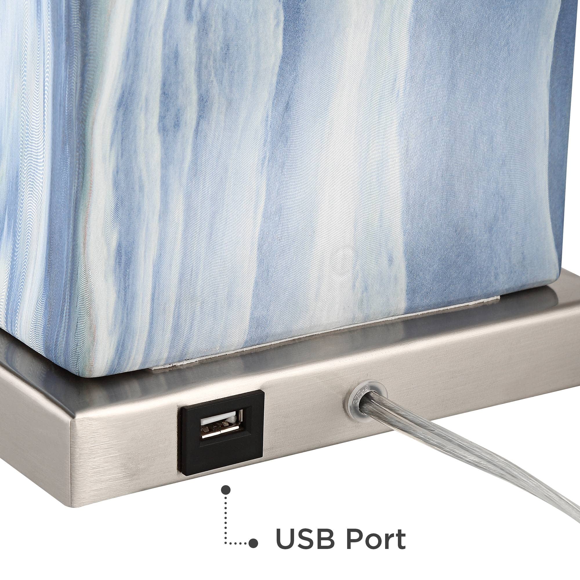 360 Lighting Connie Modern Table Lamps 25'' Tall Set Of 2 With Usb Charging Ports Blue Faux Marble White Rectangular Shade For B