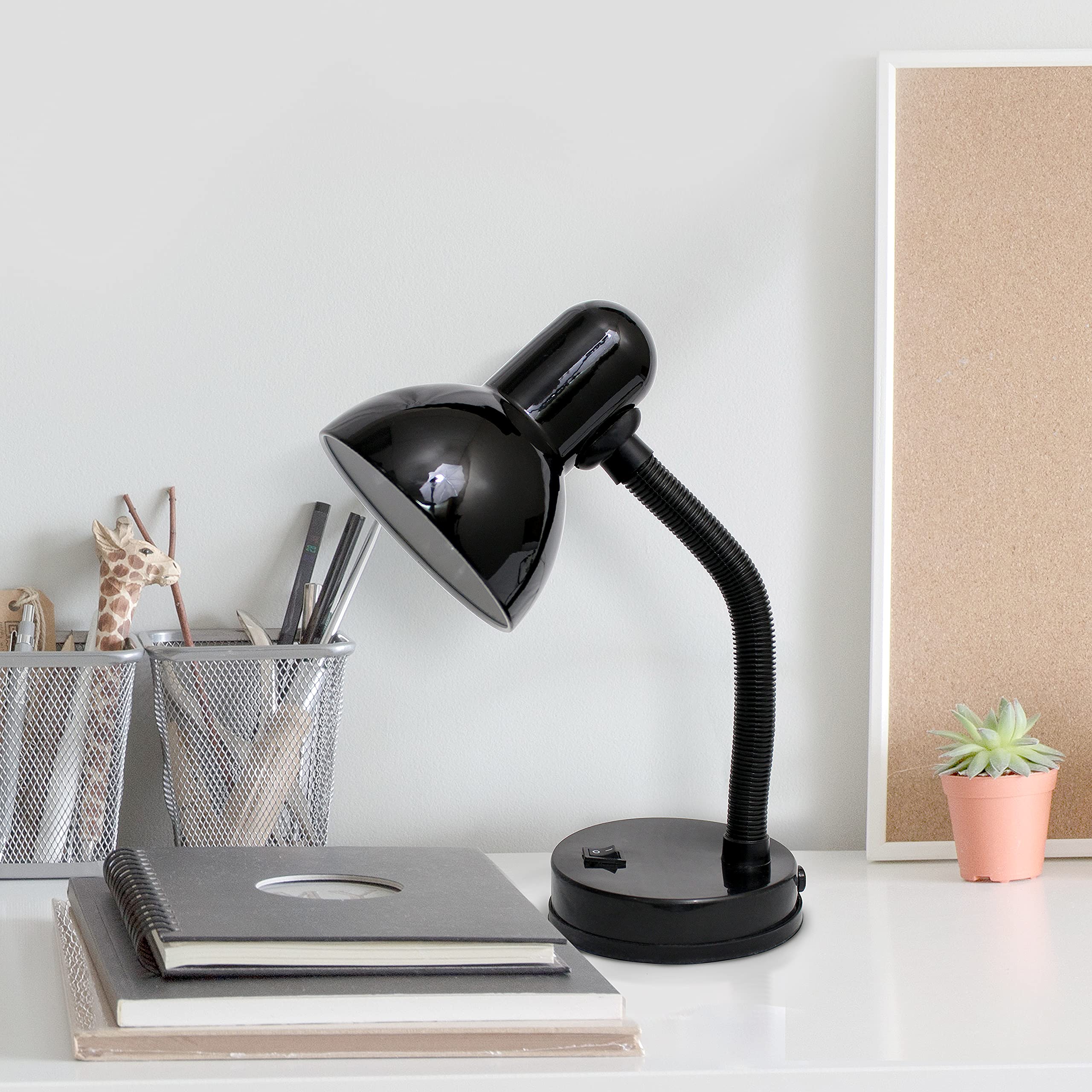 Simple Designs Ld1003-Blk-Lb 14.25'' Basic Metal Desk Lamp With Flexible Hose Neck For Office, Living Room, Bedroom, College Dor