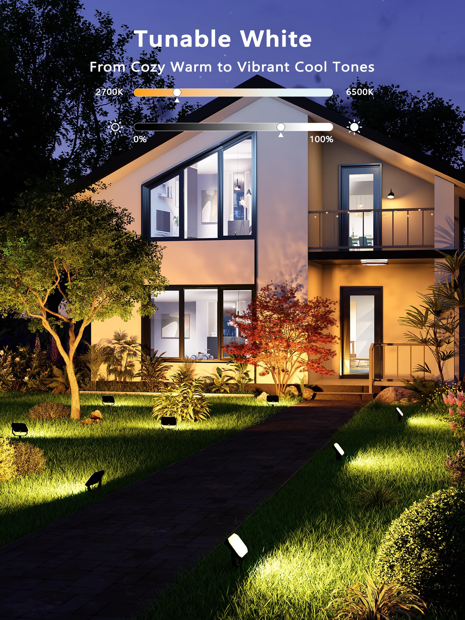 BrizLabs RGBCW Smart Flood Lights - 6 Pack LED Landscape Lights, IP65 Waterproof, APP & Voice Control, Plastic, Model: cb34a1c2-803e-42