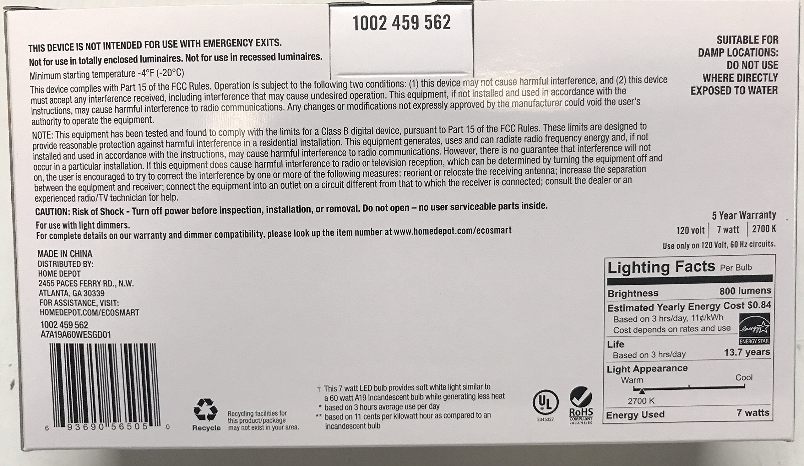 Ecosmart 60W Led Soft White Vintage A19 4-Pack