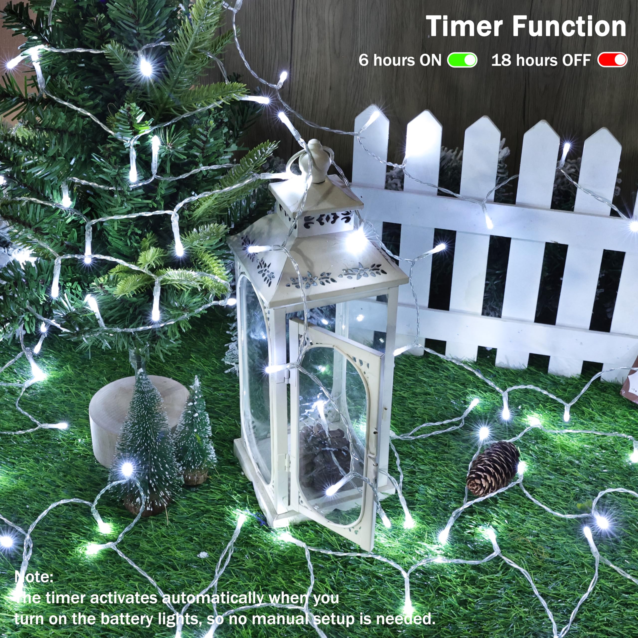 Lomotech Battery Operated Christmas Lights - 2 Pack Total 33Ft 100Leds String Lights 8 Modes Waterproof With Timer For Home  Garden  Party  Holiday  Tree Decoration (Clear Wire  Warm White)