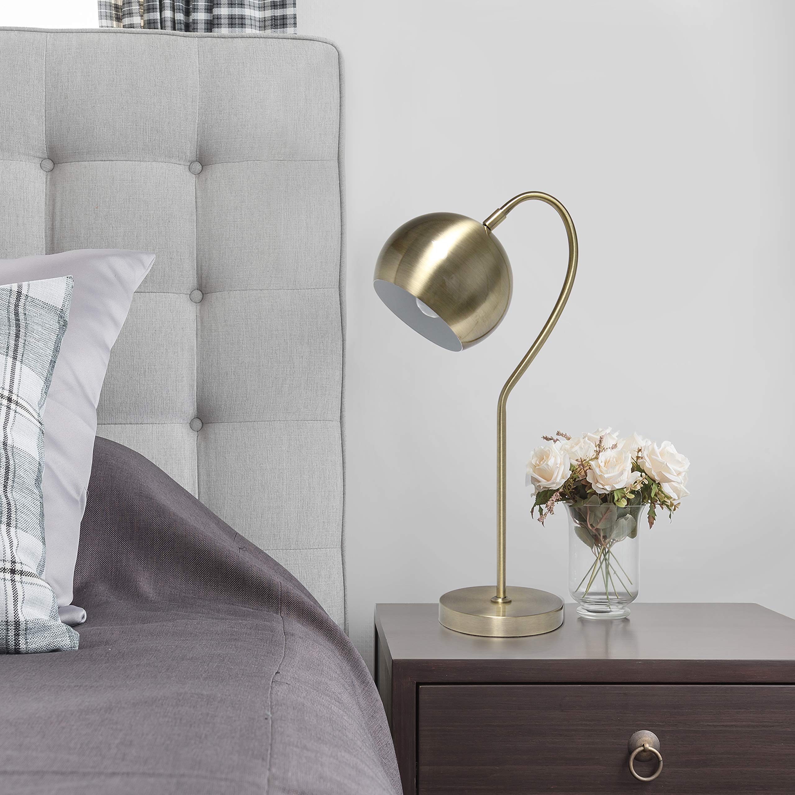 Elegant Designs 20in Modern Metal Half Moon Table Lamp, Antique Brass, Model LT1061-ABS, 10inL x 6inW x 20.25inH, Ideal for Home Décor