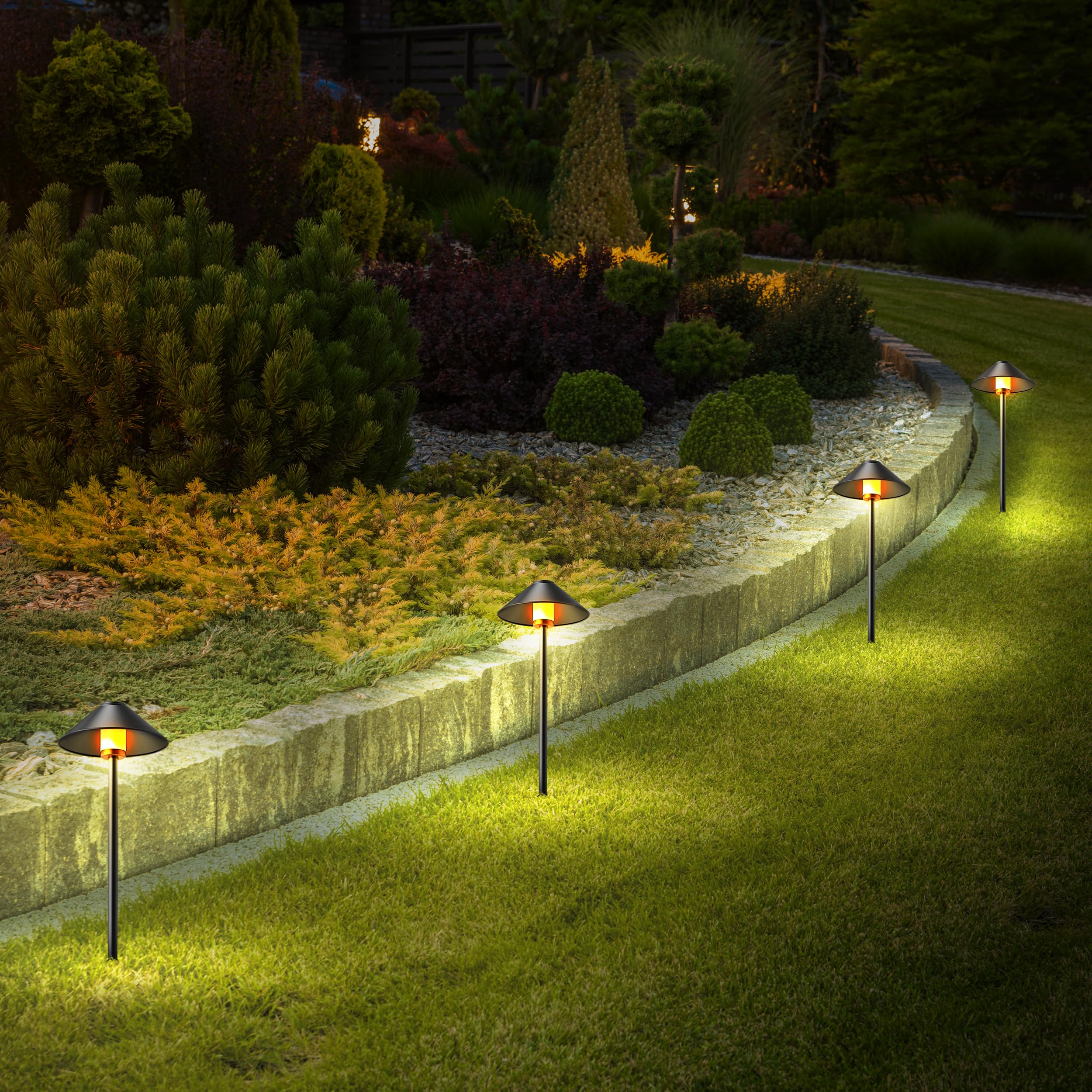 Feit Electric Smart Outdoor Cone Path Lights, 100 Lumens, Color Changing, 4-Pack, Black, Model PATH/RGBW/AG/4, App & Remote Control